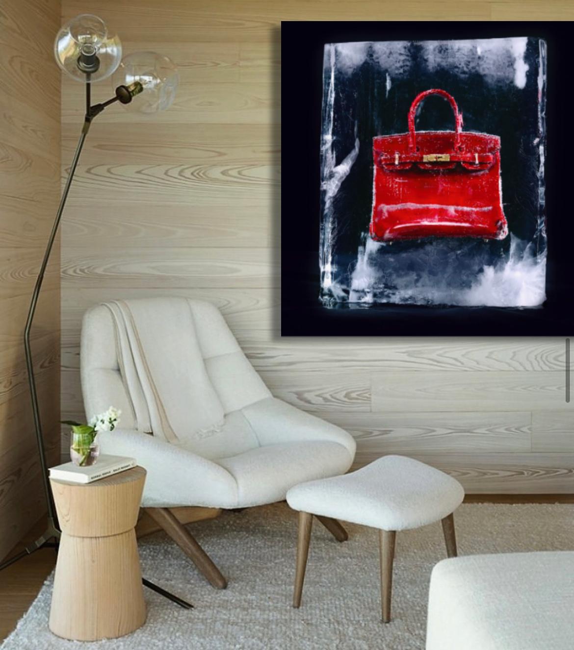 Frozen Luscious Cherry Red Birkin Bag On Ice/ Tyler Shields Cinematic Photograph For Sale 2