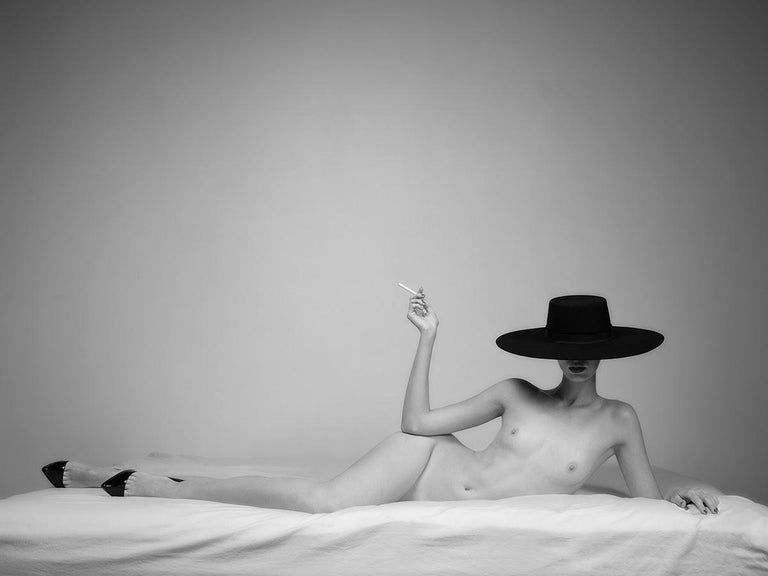 Tyler Shields Black and White Photograph - Hat Woman (15" x 20")