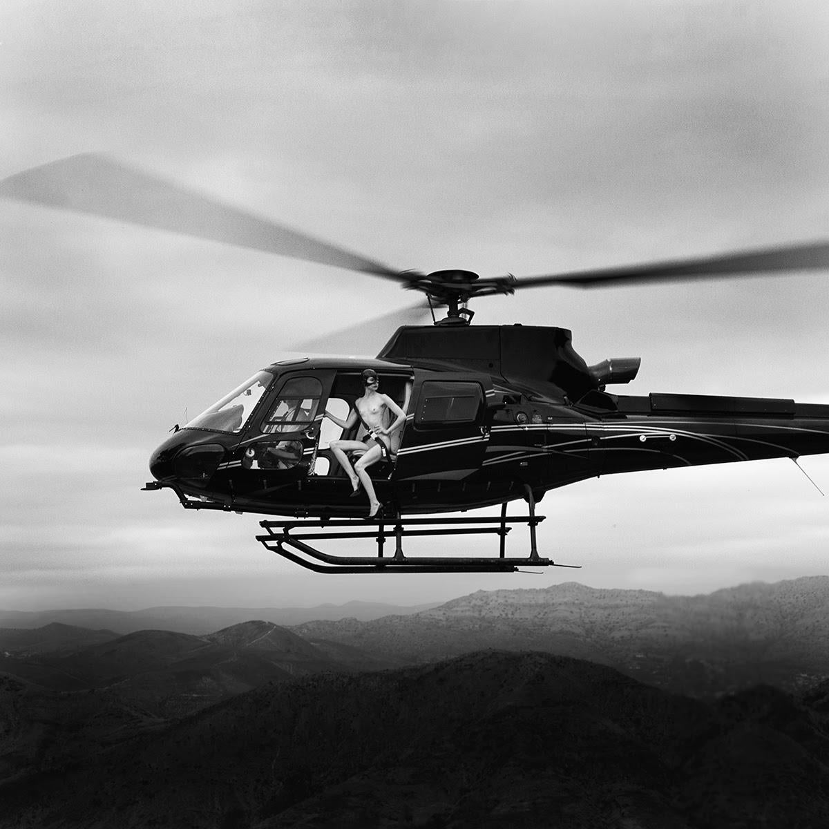 Tyler Shields Black and White Photograph - Helicopter III (45" x 45")
