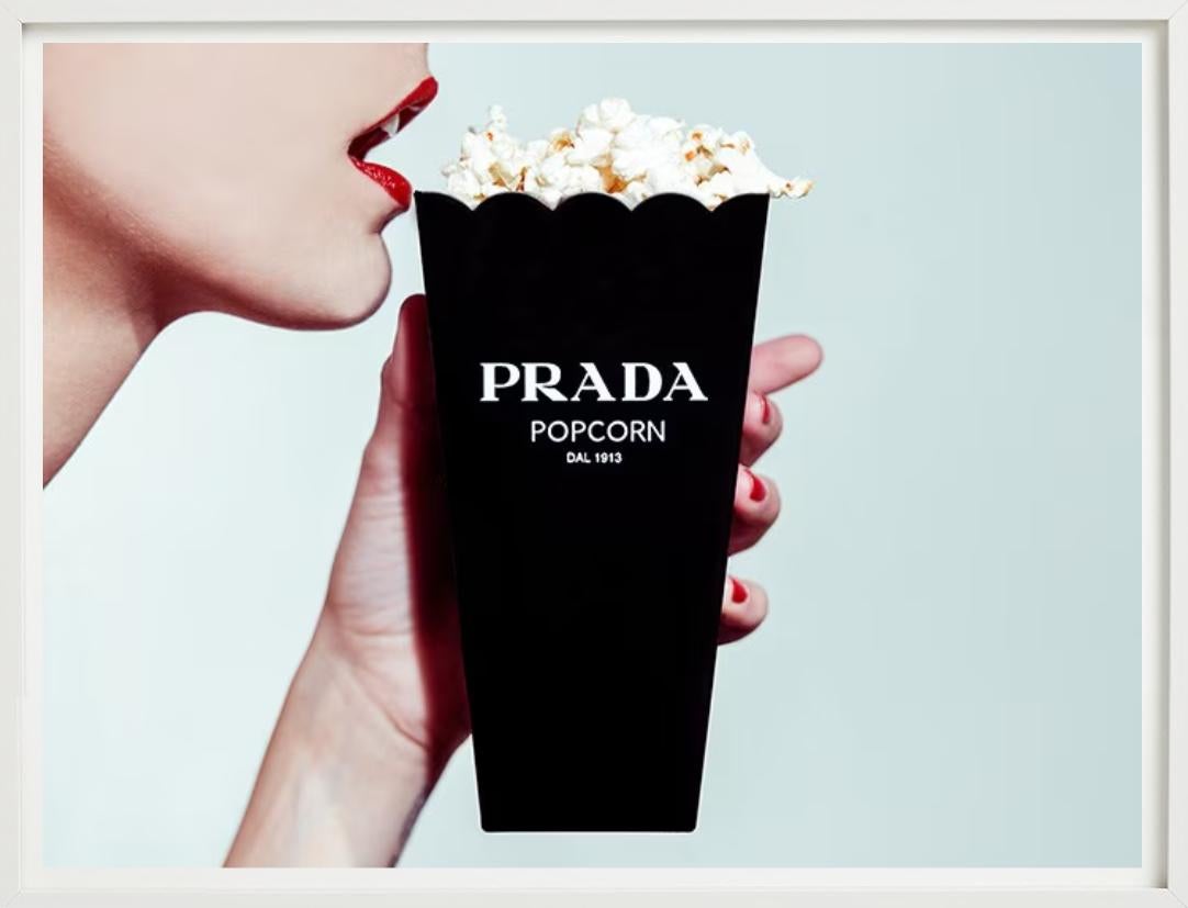 Prada Popcorn, Popcorn filled in a Prada bag, Fine Art Photography, 2012 For Sale 2