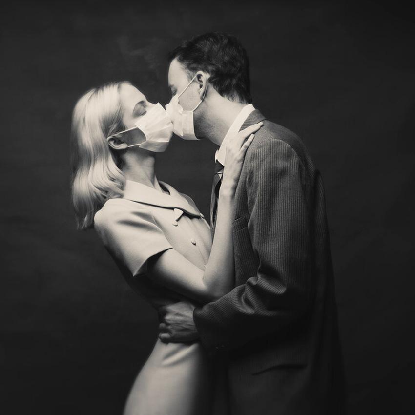 Tyler Shields Figurative Photograph - Quarantine Kiss (18" x 18")