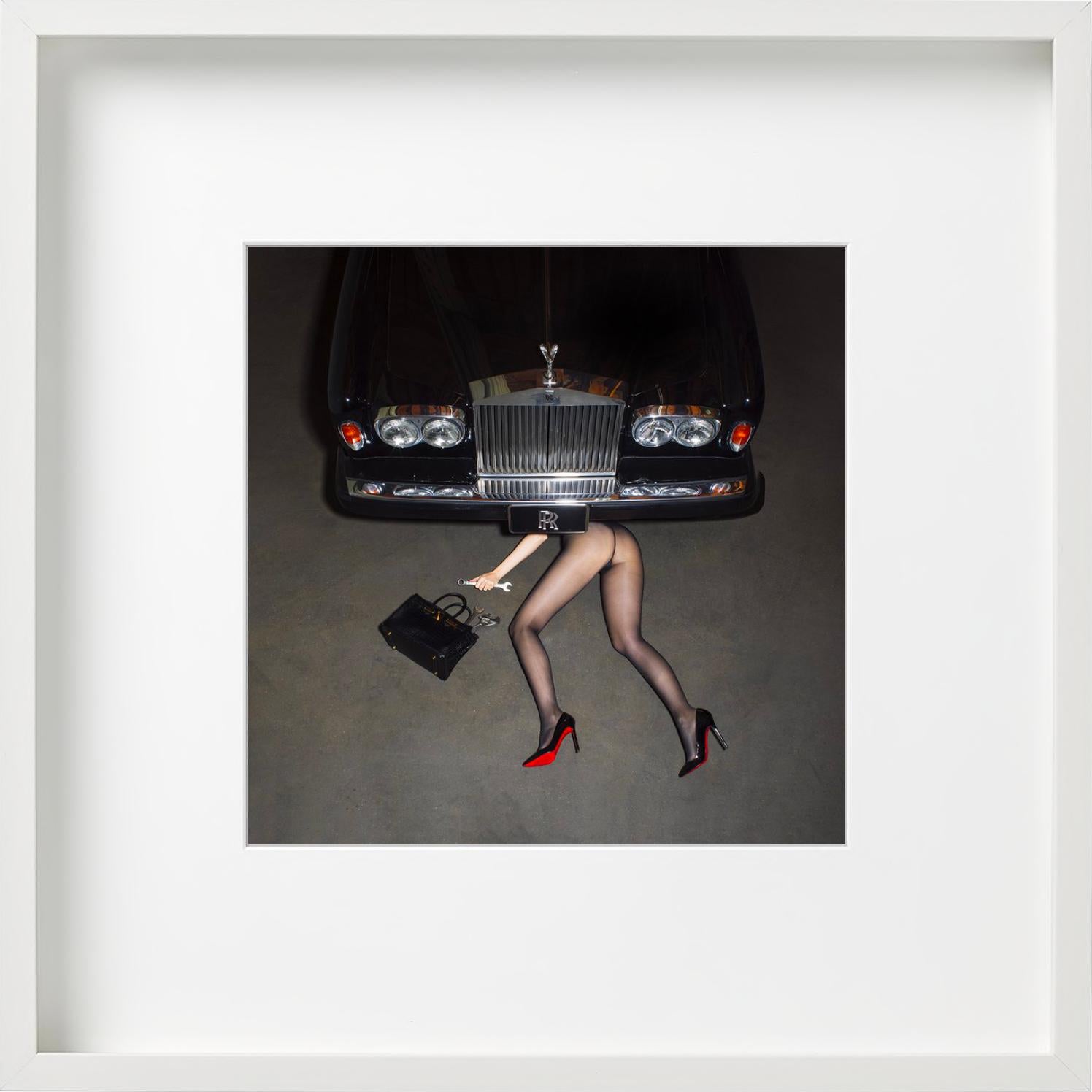 Roadside Assistance, woman with heels under a car, Fine Art Photography, 2022 For Sale 2