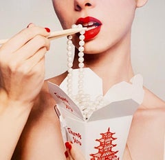 Takeout Pearls, chinese takeout, white pearls, Fine Art Photography, 2021