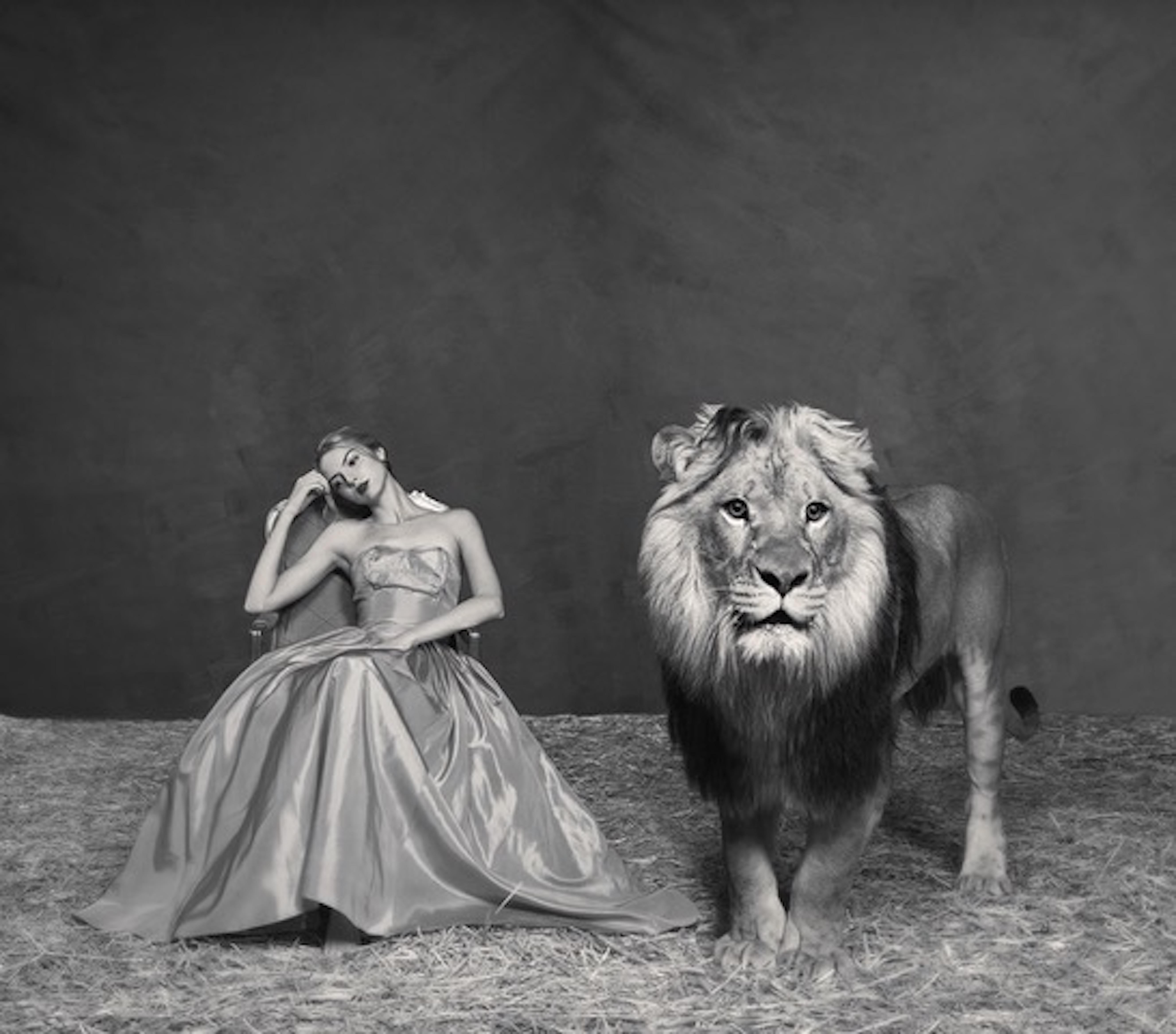 Tyler Shields Black and White Photograph - The Lady and The Lion