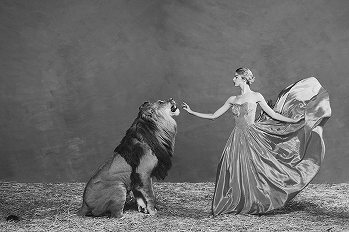 Tyler Shields Black and White Photograph - The Lion Queen, Photography, Story teller, Hollywood, Lion