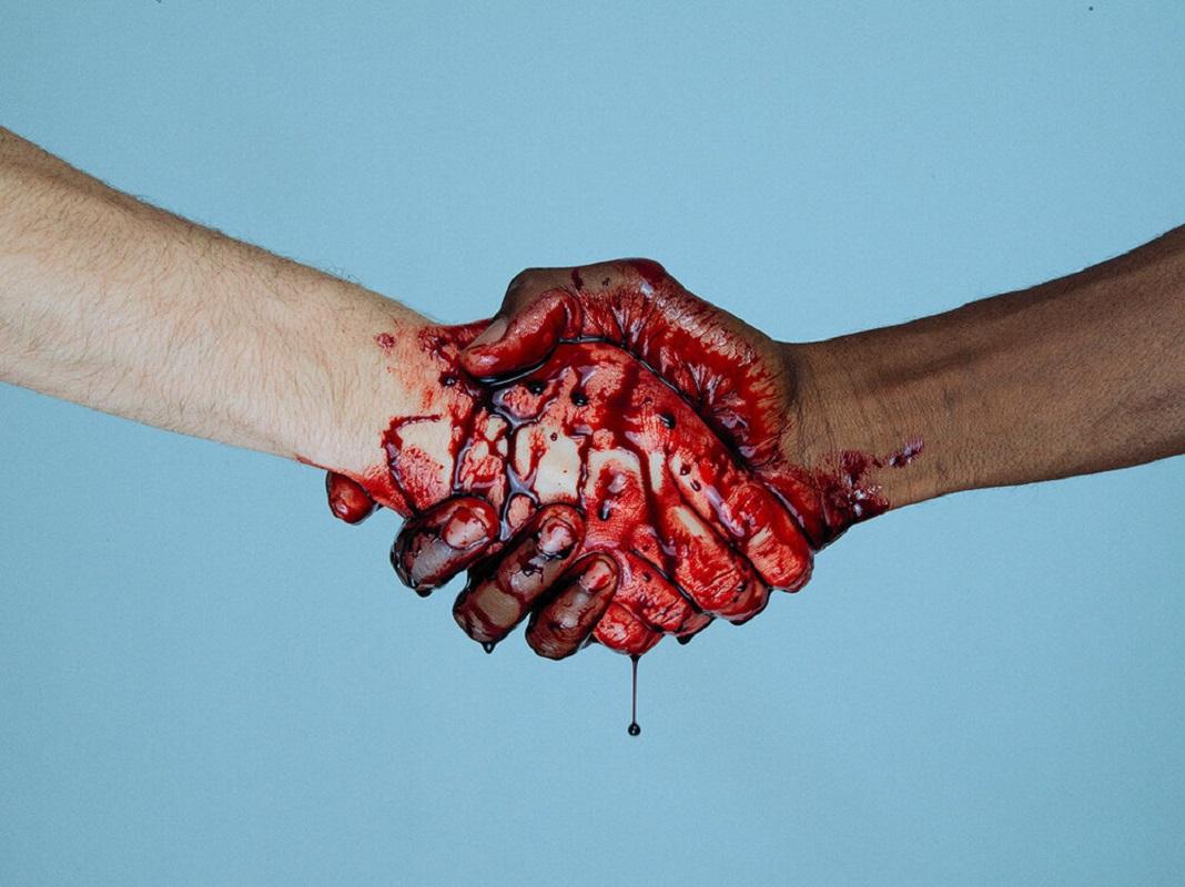 Tyler Shields - Hand shake, Photography 2020, Printed After
