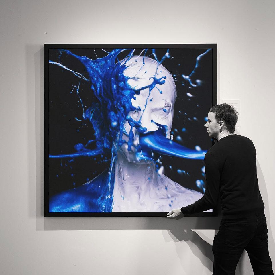 Tyler Shields -White, black and blue (60x60inches) For Sale 1
