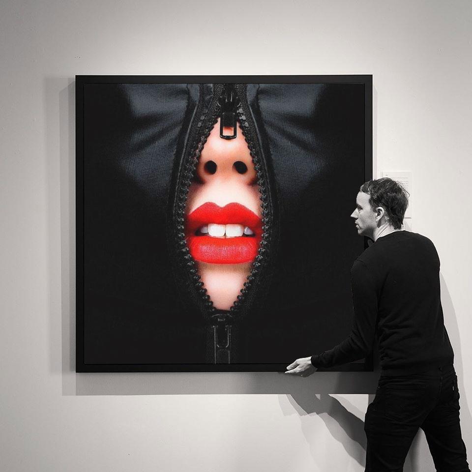 Tyler Shields - Zipper Mouth (60x60inches) For Sale 1
