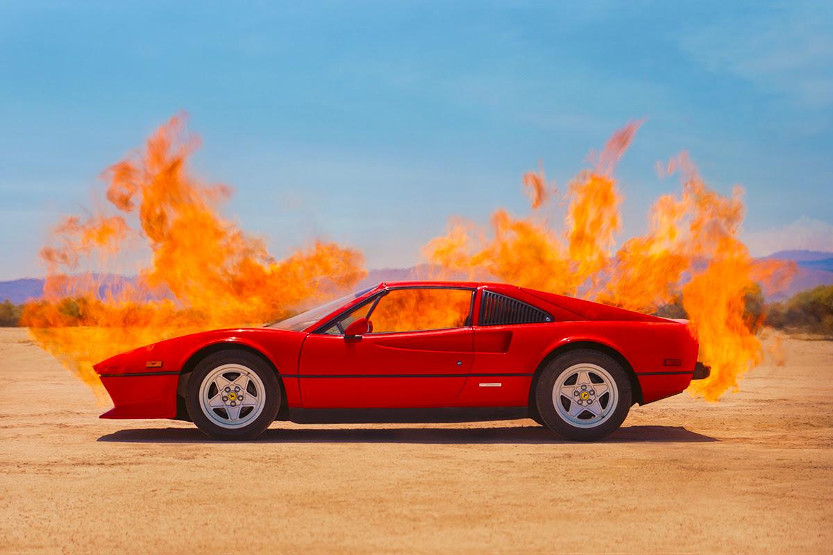 Tyler Shields Color Photograph - Ferrari on Fire (20" x 30")