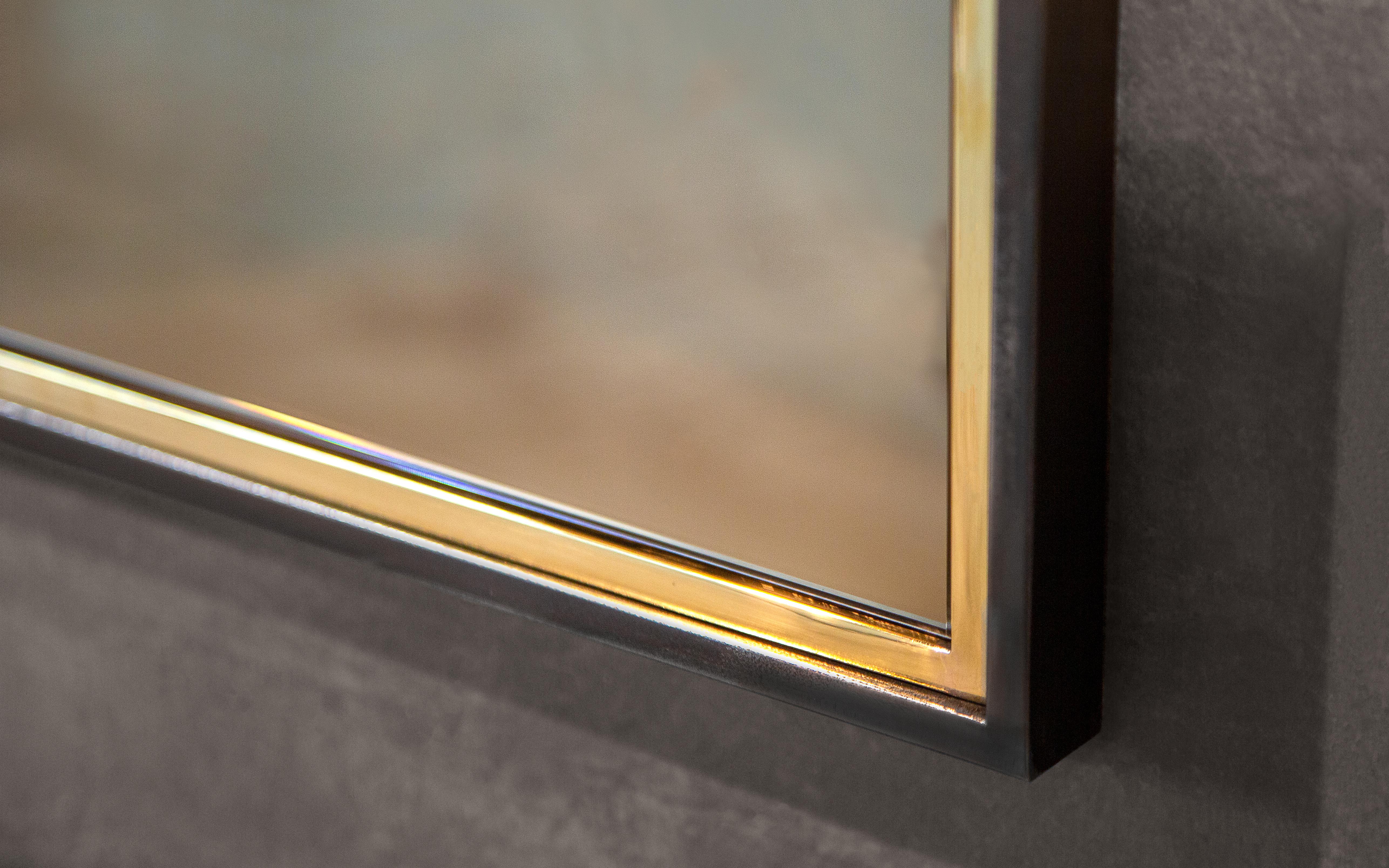 Minimalist Tyne Mirror — Polished Brass & Blackened Steel — Handmade in Britain — Medium For Sale