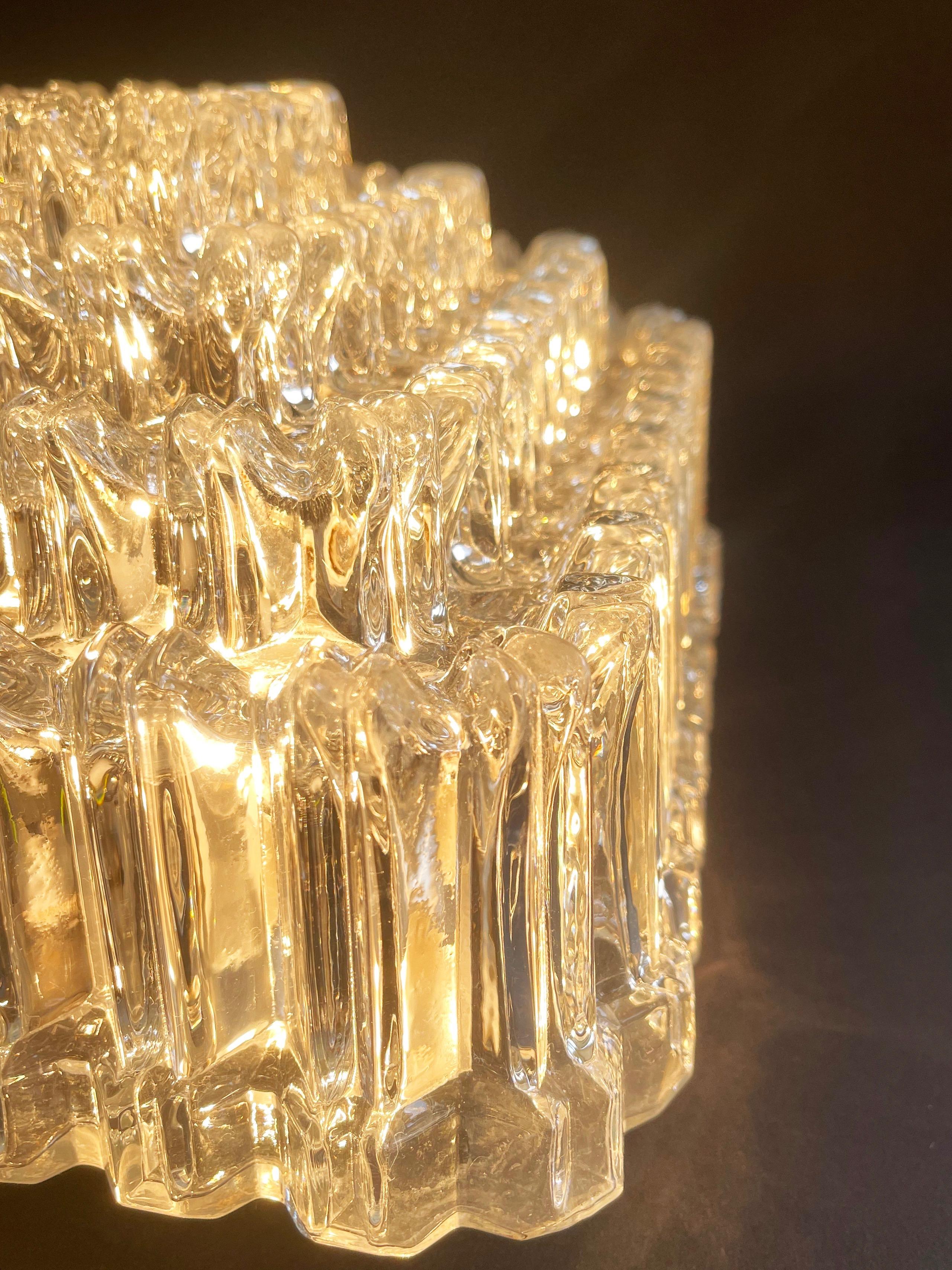Icicle Square Flush Mount Lamp Tynell Mid-Century Glashütte Limburg, 70s Germany For Sale 3