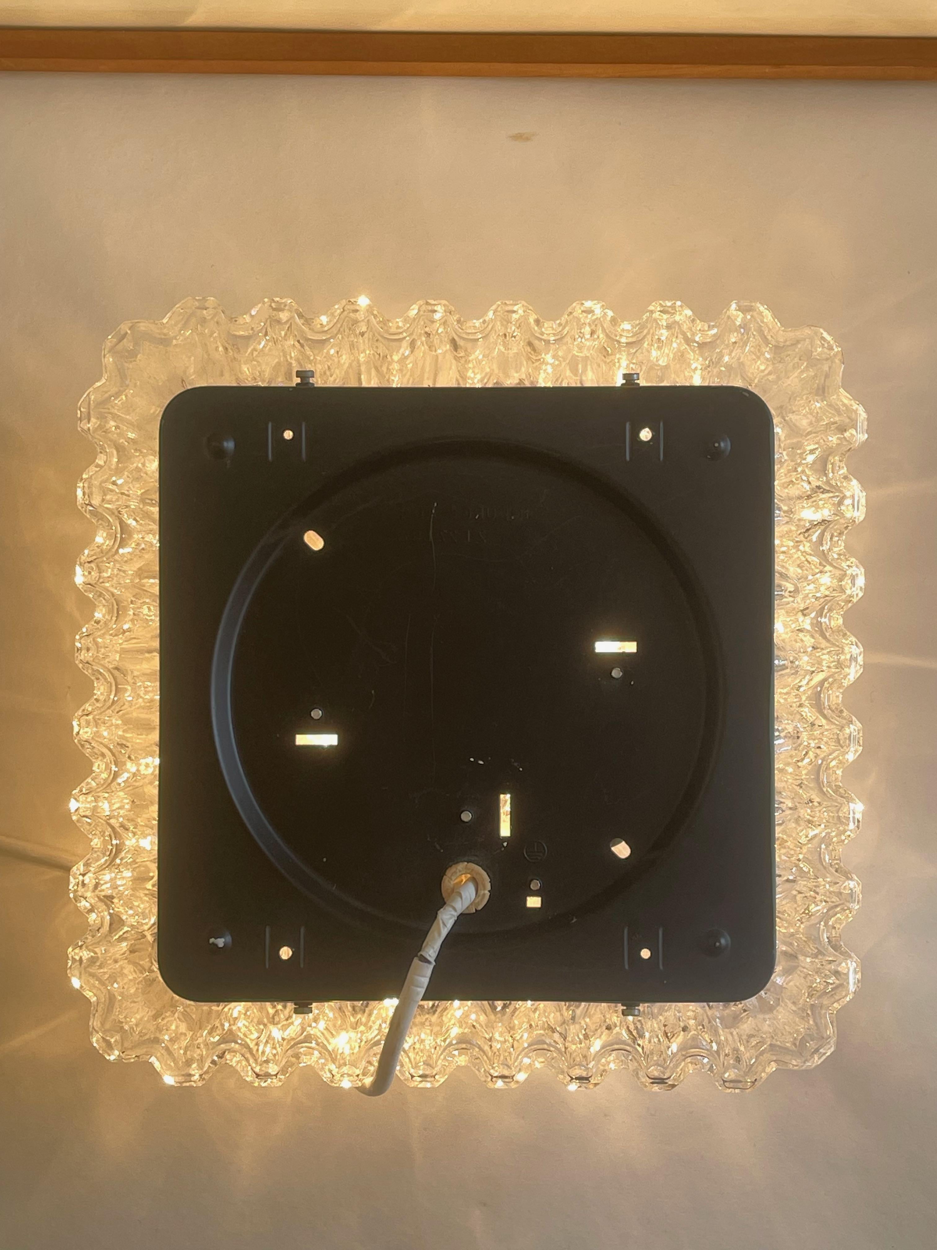 Icicle Square Flush Mount Lamp Tynell Mid-Century Glashütte Limburg, 70s Germany For Sale 4