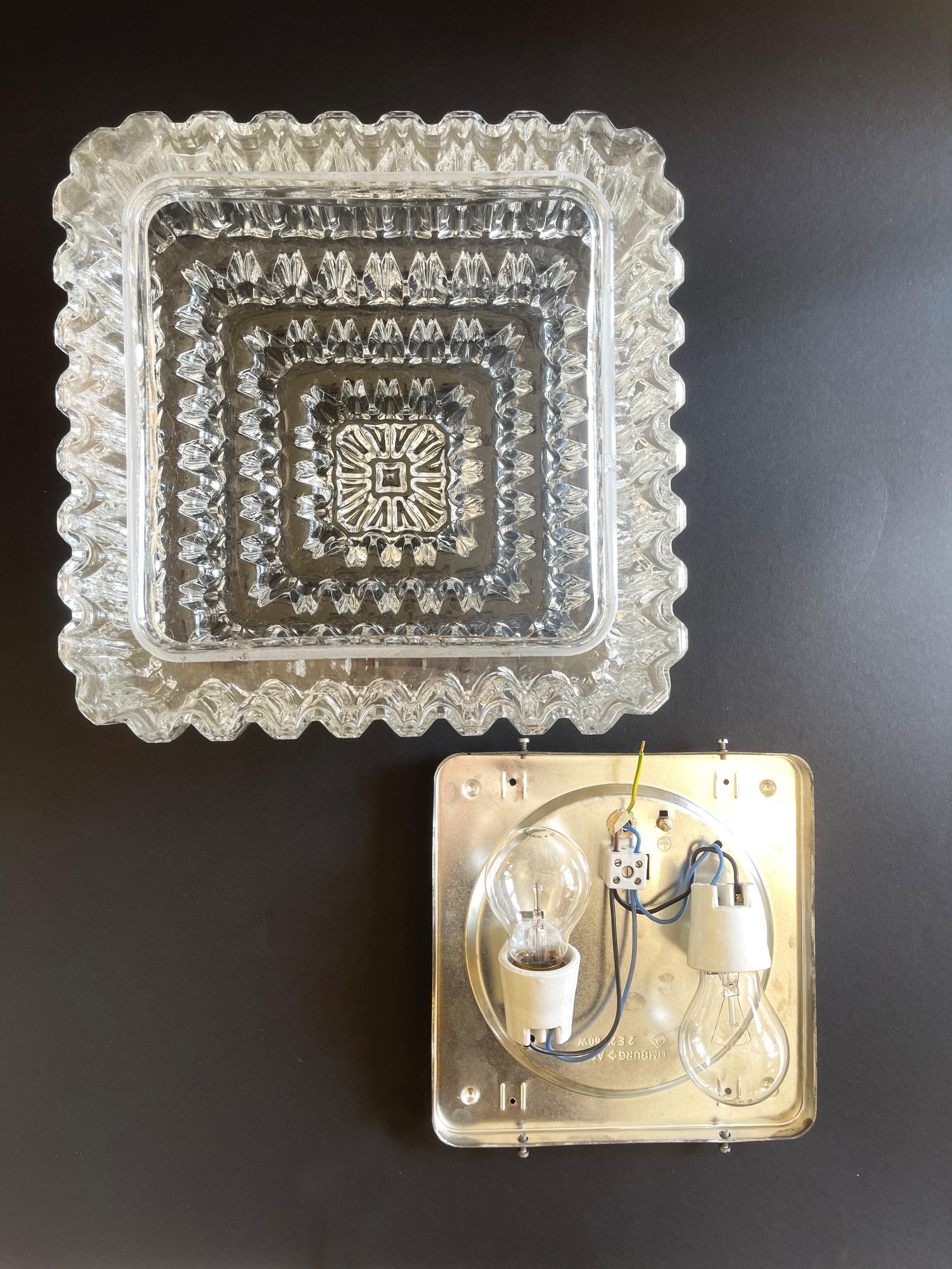 Icicle Square Flush Mount Lamp Tynell Mid-Century Glashütte Limburg, 70s Germany For Sale 5