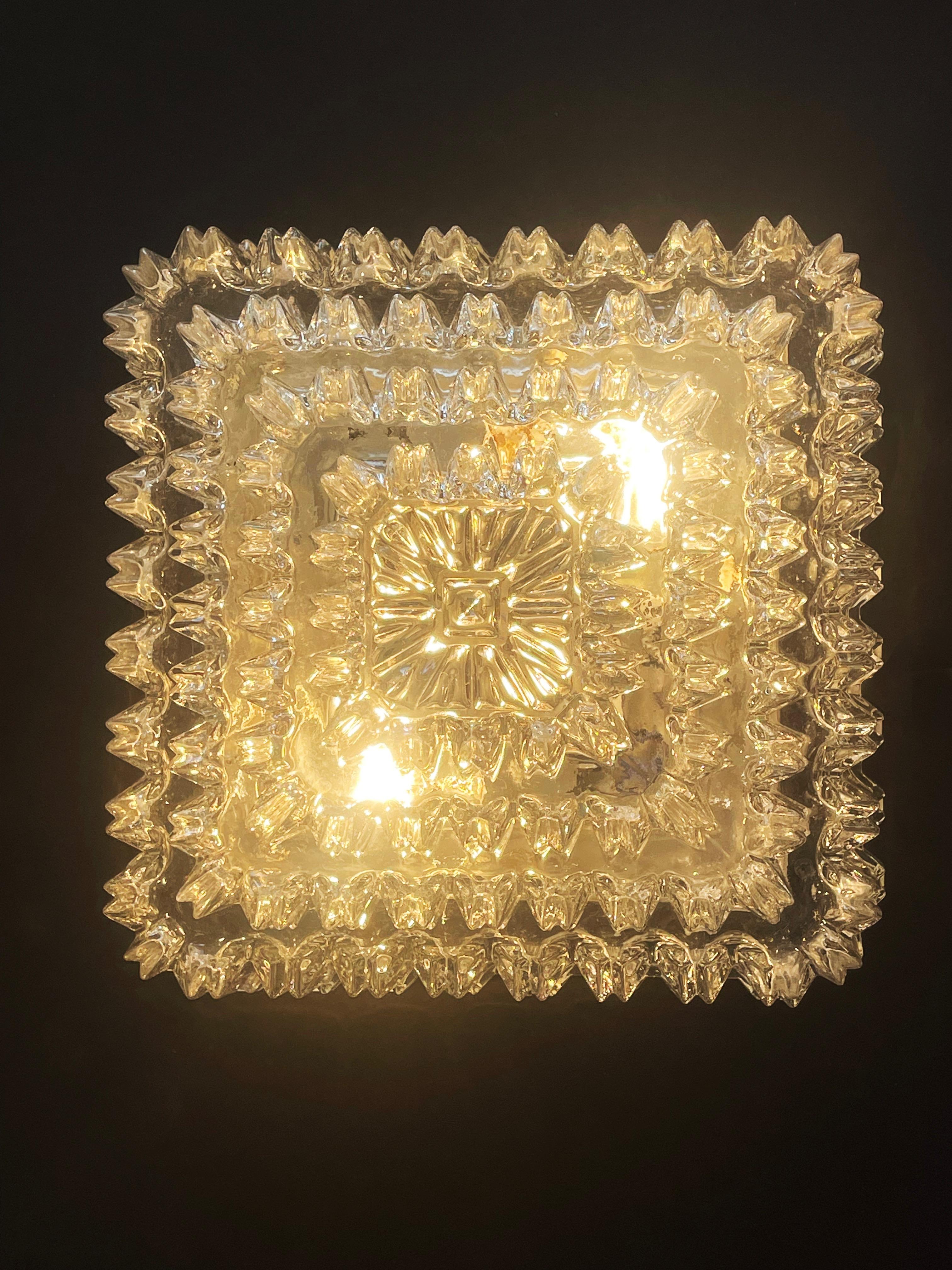Icicle Square Flush Mount Lamp Tynell Mid-Century Glashütte Limburg, 70s Germany In Good Condition For Sale In Andernach, DE