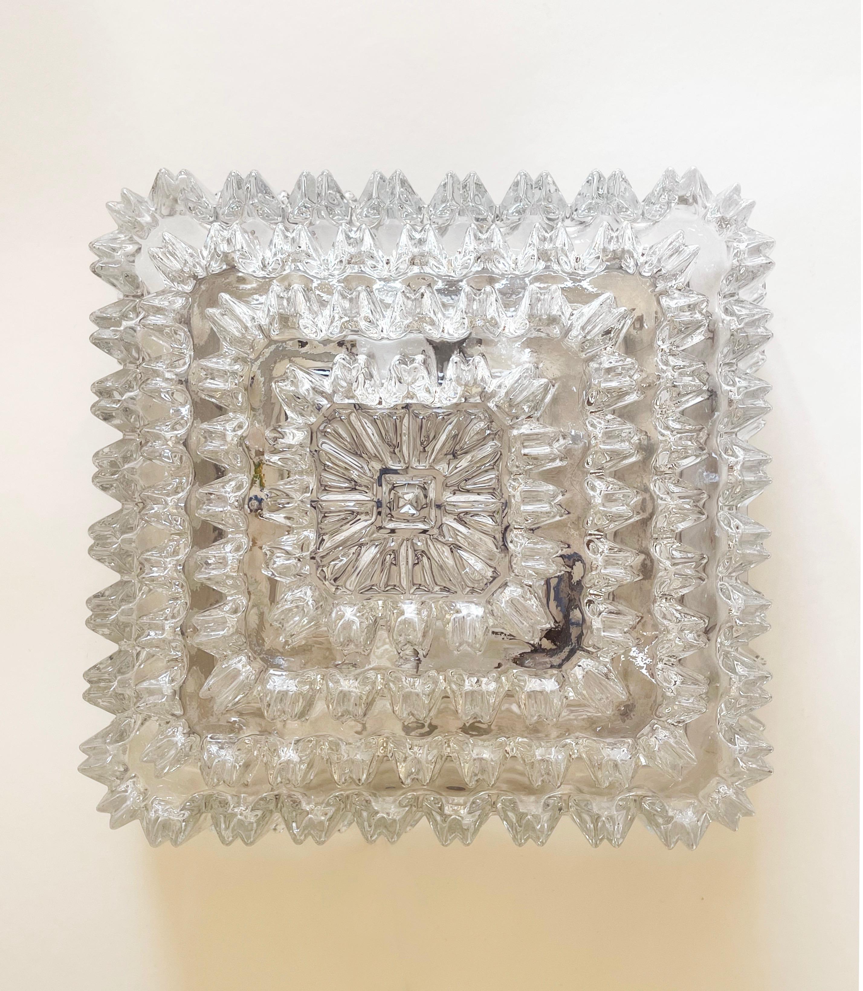 Late 20th Century Icicle Square Flush Mount Lamp Tynell Mid-Century Glashütte Limburg, 70s Germany For Sale
