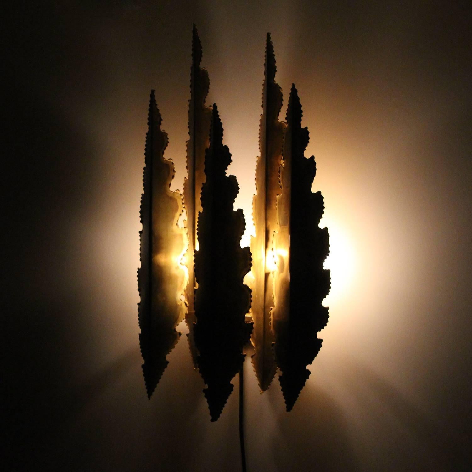 Type 5195, Large Brutalist Style Brass Wall Sconce by Holm Sorensen, 1960s 1