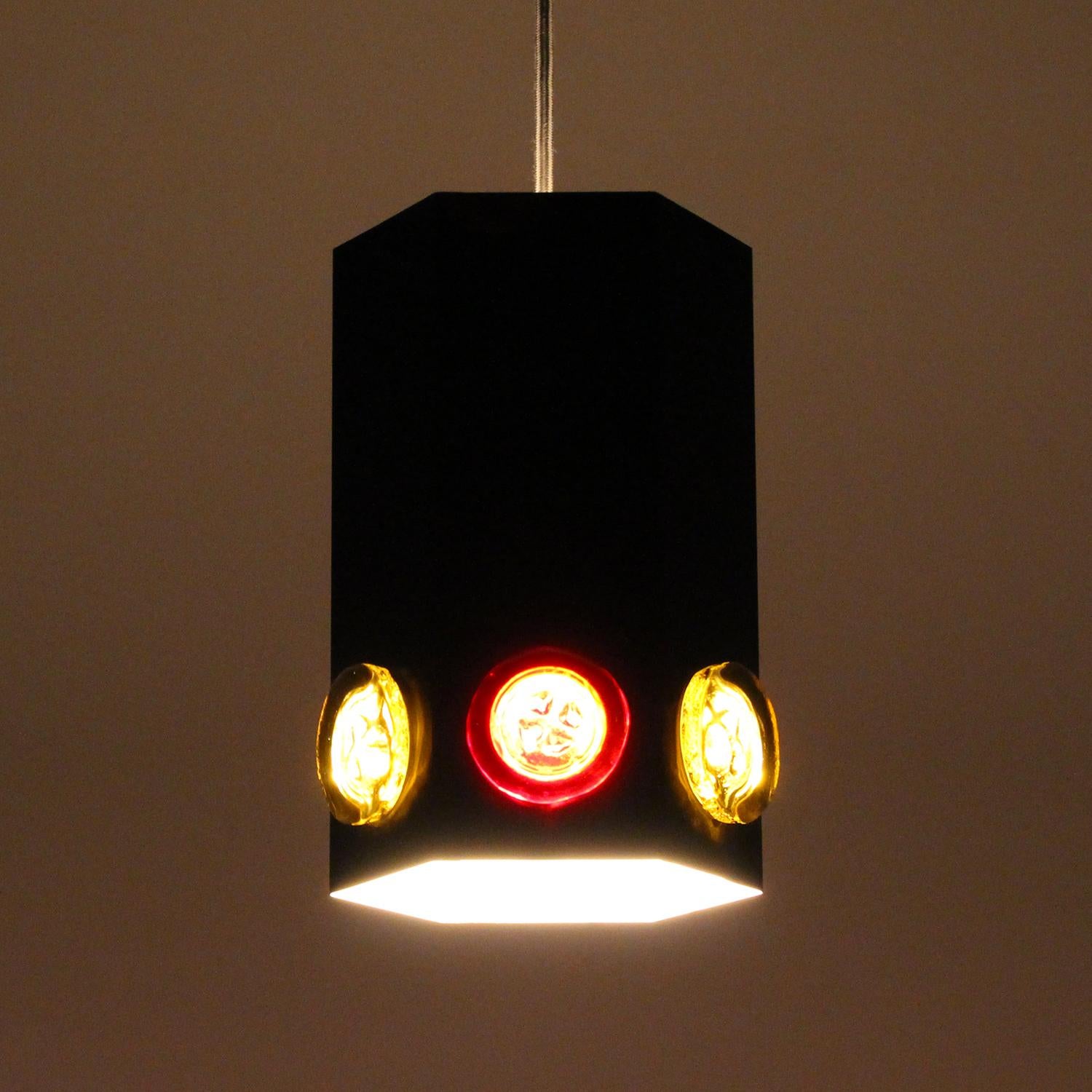 Pressed TYPE 6284, Black Pendant by Holm Sorensen & Co., 1960s Rare Metal and Glass Lamp