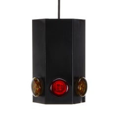 TYPE 6284, Black Pendant by Holm Sorensen & Co., 1960s Rare Metal and Glass Lamp