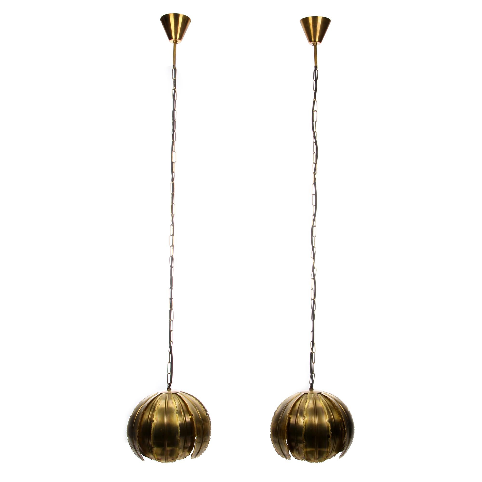 Type 6404 Pendant Pair by Holm Sorensen, Pair of 1960s Brutalist Lamps (Messing)