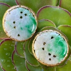 Type A Carved, Pierced Jade Earrings with Post & Omega Closures in 14K Gold