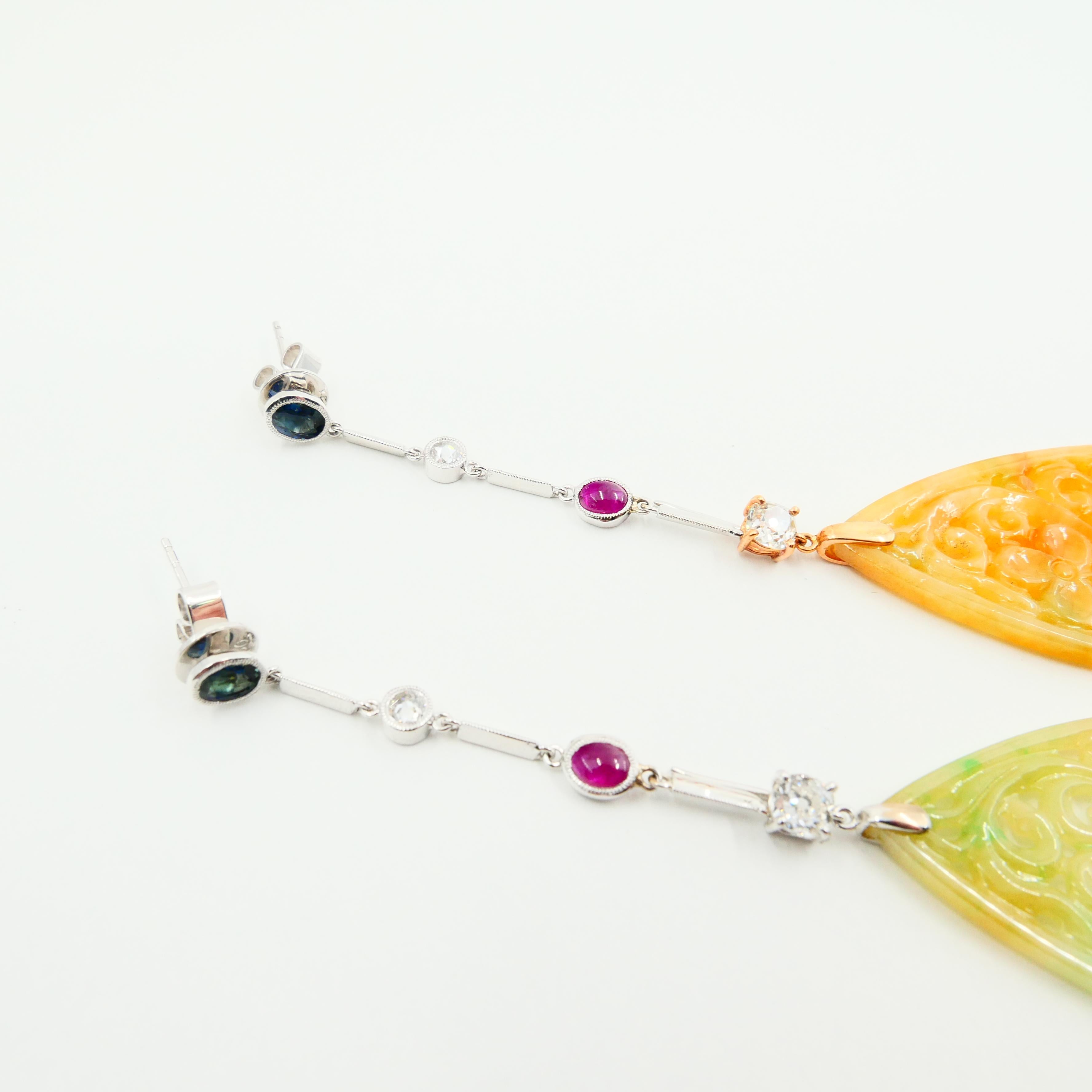 Type A Jadeite Jade Drop Earrings / Pendants Rubies OMC Diamond and Sapphires For Sale 5