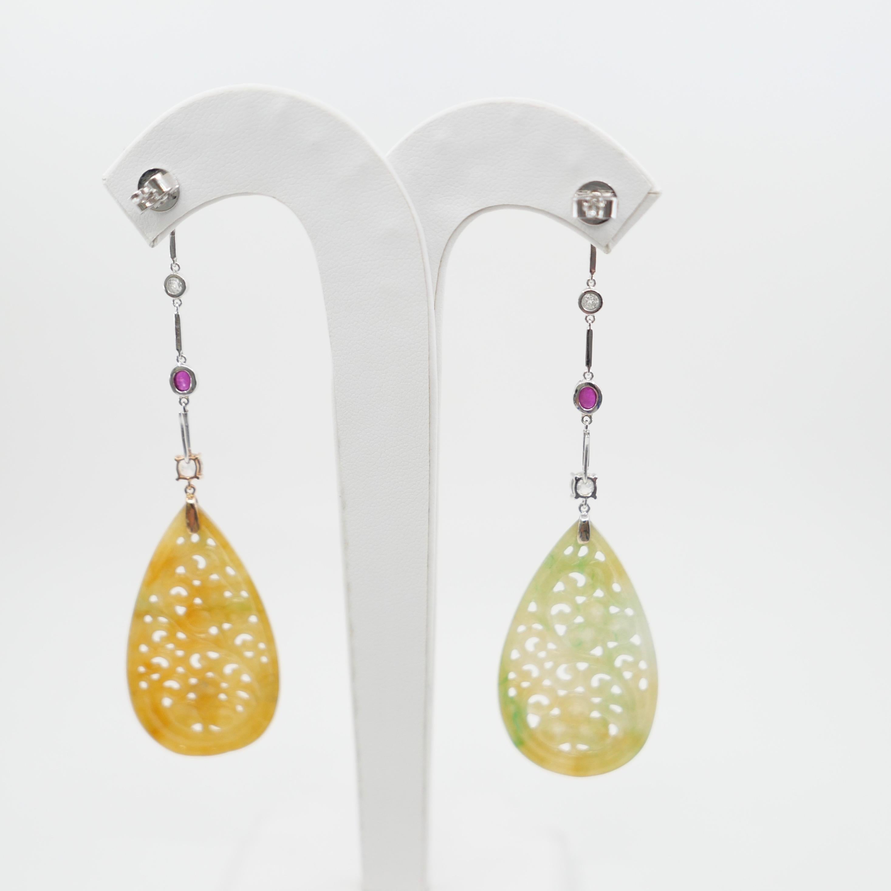 Type A Jadeite Jade Drop Earrings / Pendants Rubies OMC Diamond and Sapphires For Sale 10