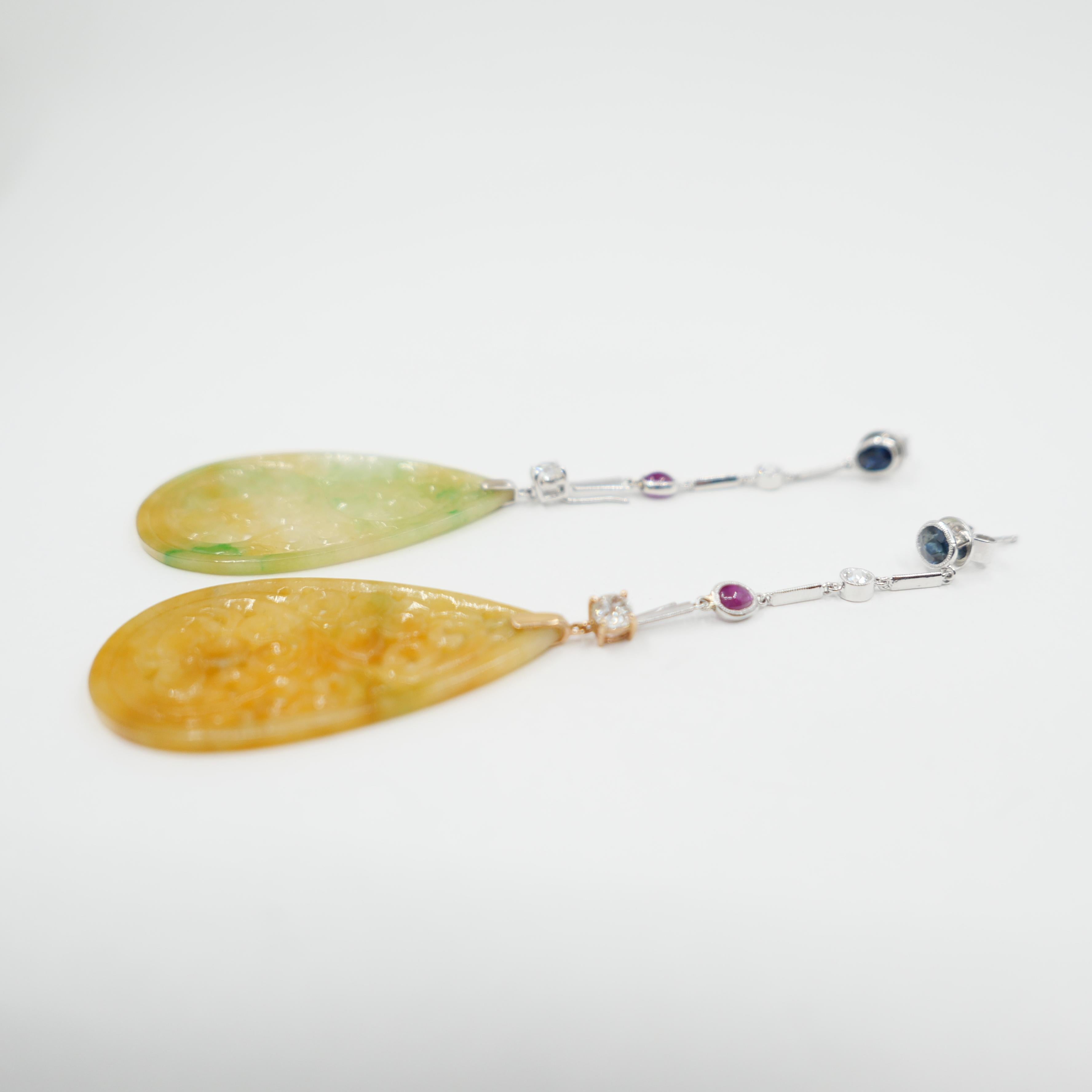 Type A Jadeite Jade Drop Earrings / Pendants Rubies OMC Diamond and Sapphires For Sale 12