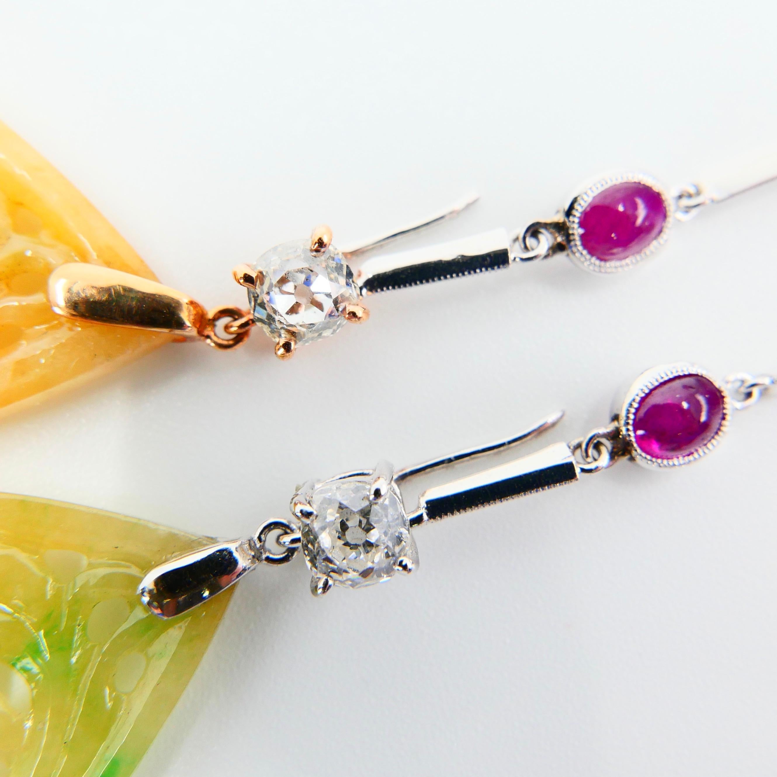 Type A Jadeite Jade Drop Earrings / Pendants Rubies OMC Diamond and Sapphires For Sale 1