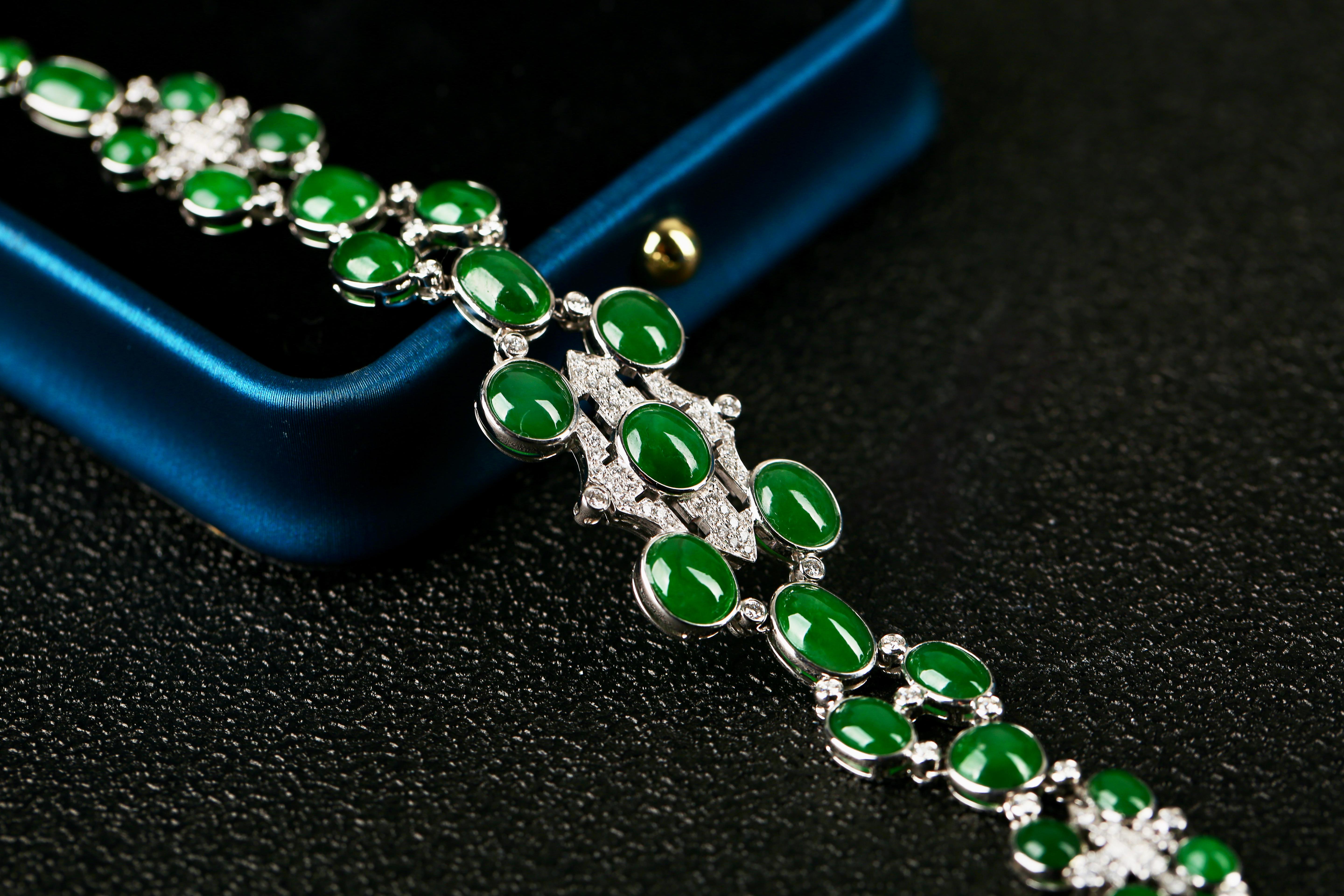 Contemporary Eostre Jadeite Jade and Diamond White Gold Bracelet  