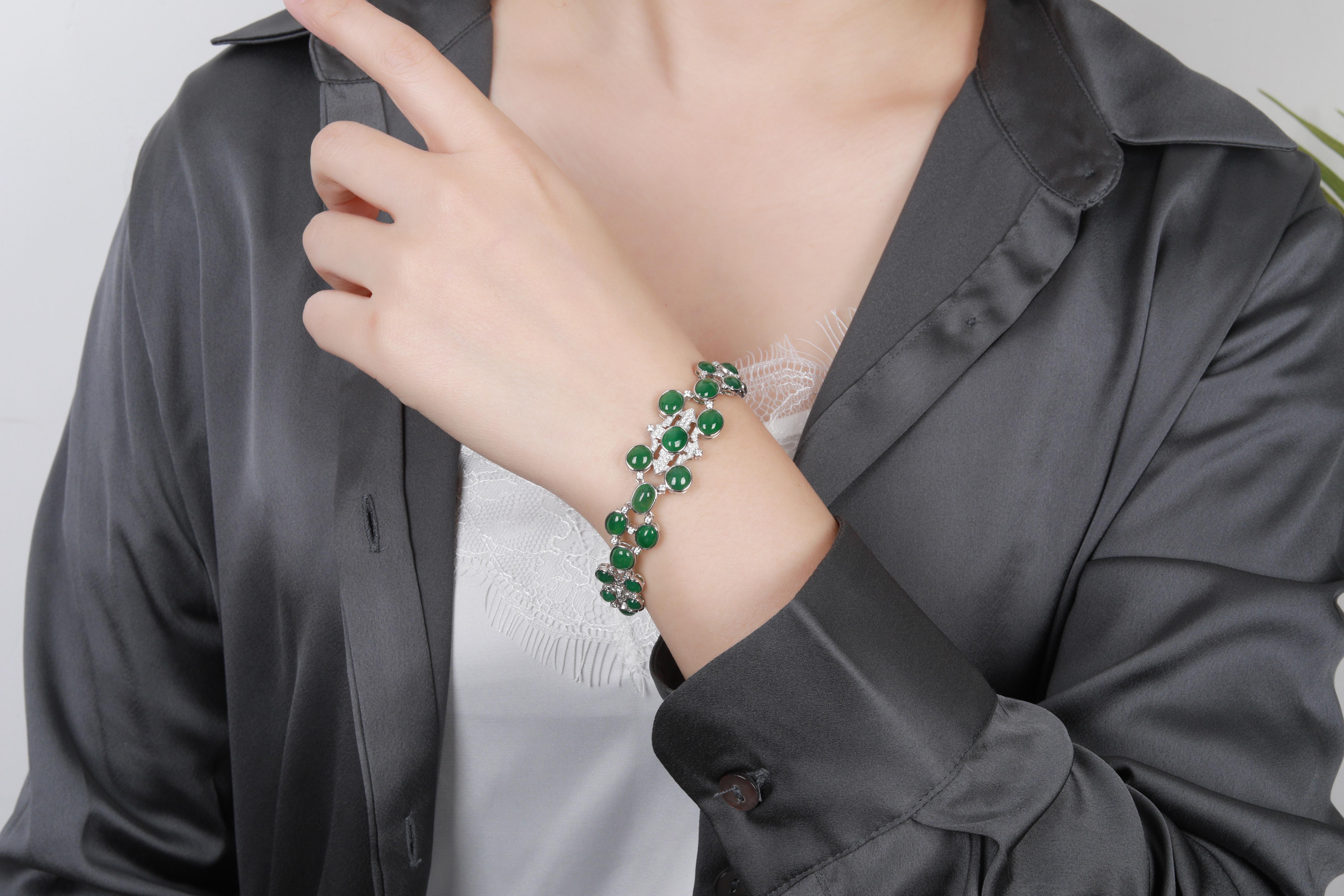 Eostre Jadeite Jade and Diamond White Gold Bracelet   In New Condition In Melbourne, AU