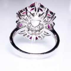 EOSTRE Type A Light Green Jadeite, Ruby and Diamond Ring in 18K White Gold