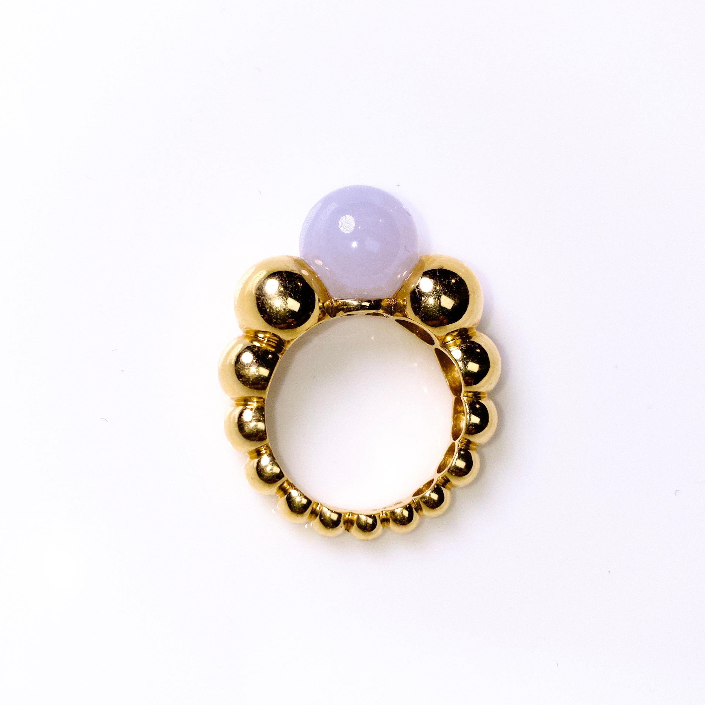 Contemporary Eostre Type A Lavender Jadeite Ring in 18K Yellow Gold For Sale