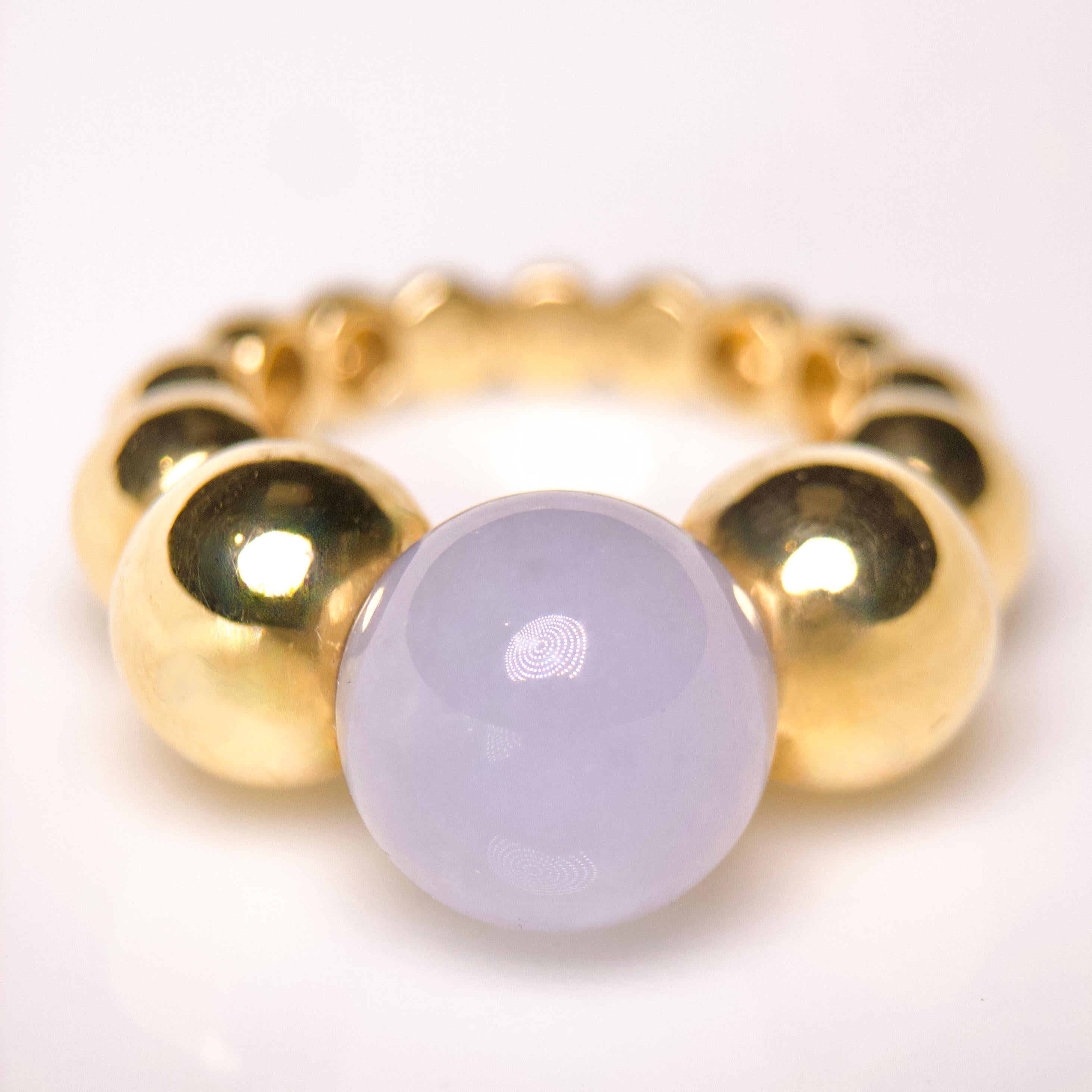 Bead Eostre Type A Lavender Jadeite Ring in 18K Yellow Gold For Sale