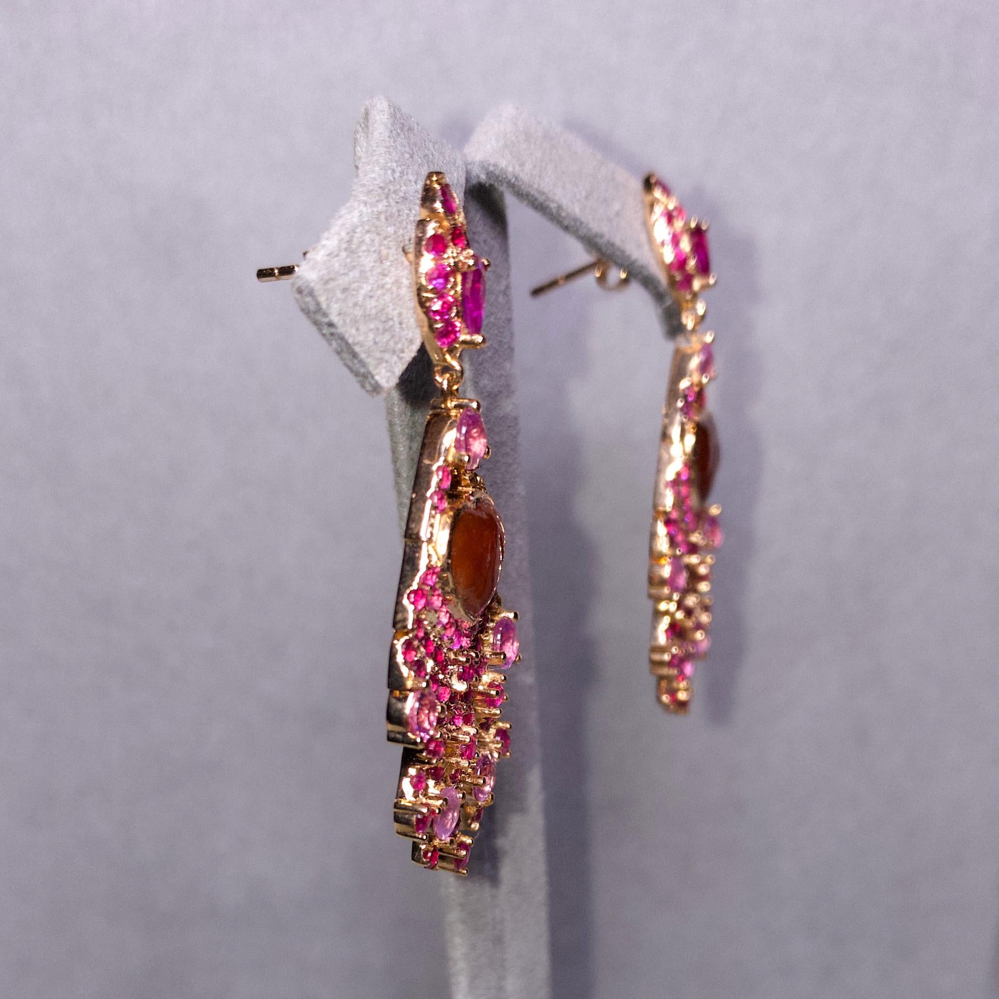 When we design this earring we want it to be exotic and fiery. With the help of Rose Gold we would be able to better incorporated the Red Jadeite, Ruby and Pink Sapphire. The Jadeite is very popular in the Eastern World white Ruby and Sapphire are