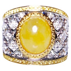 Eostre Type A Natural Yellow Jadeite Jade and Diamond Ring in 18K Gold