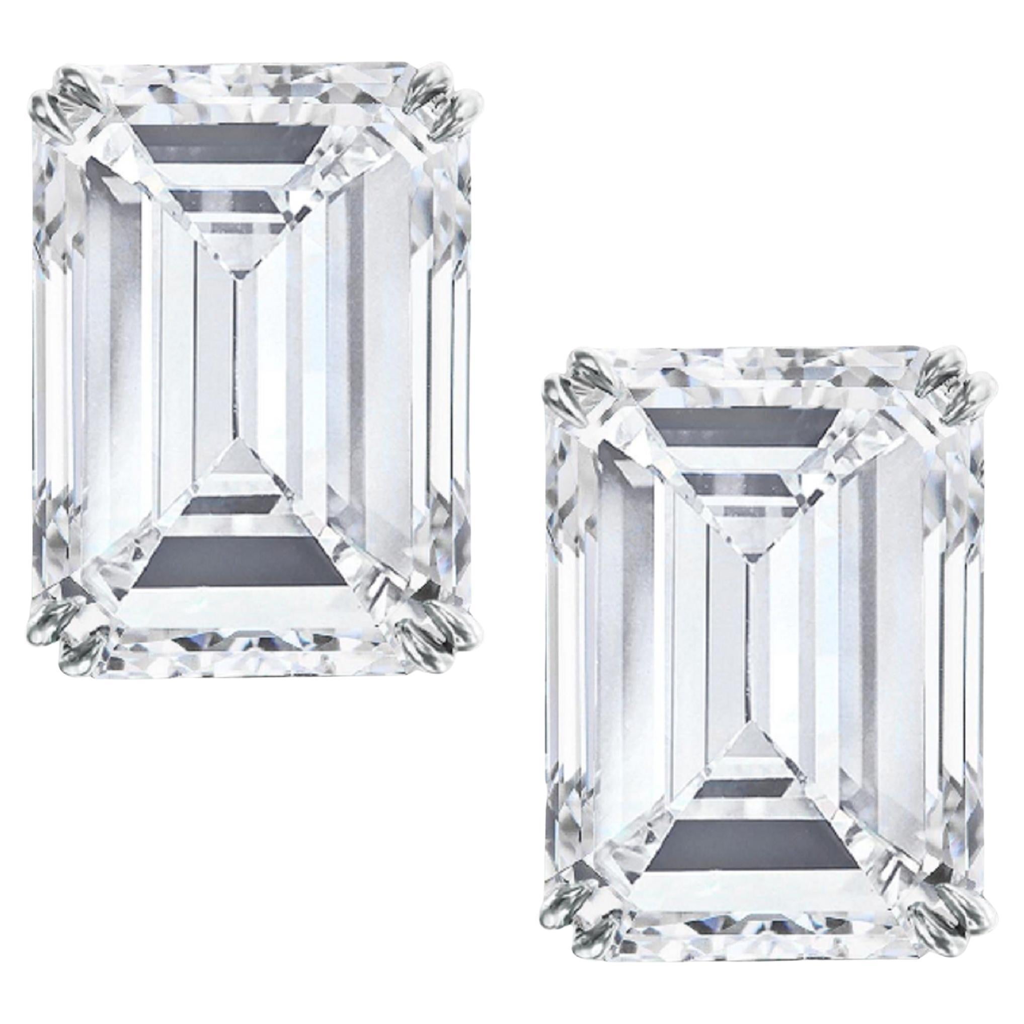 Type IIA Exceptional GIA Certified 7.35 Carat Emerald Cut Diamond Studs For Sale