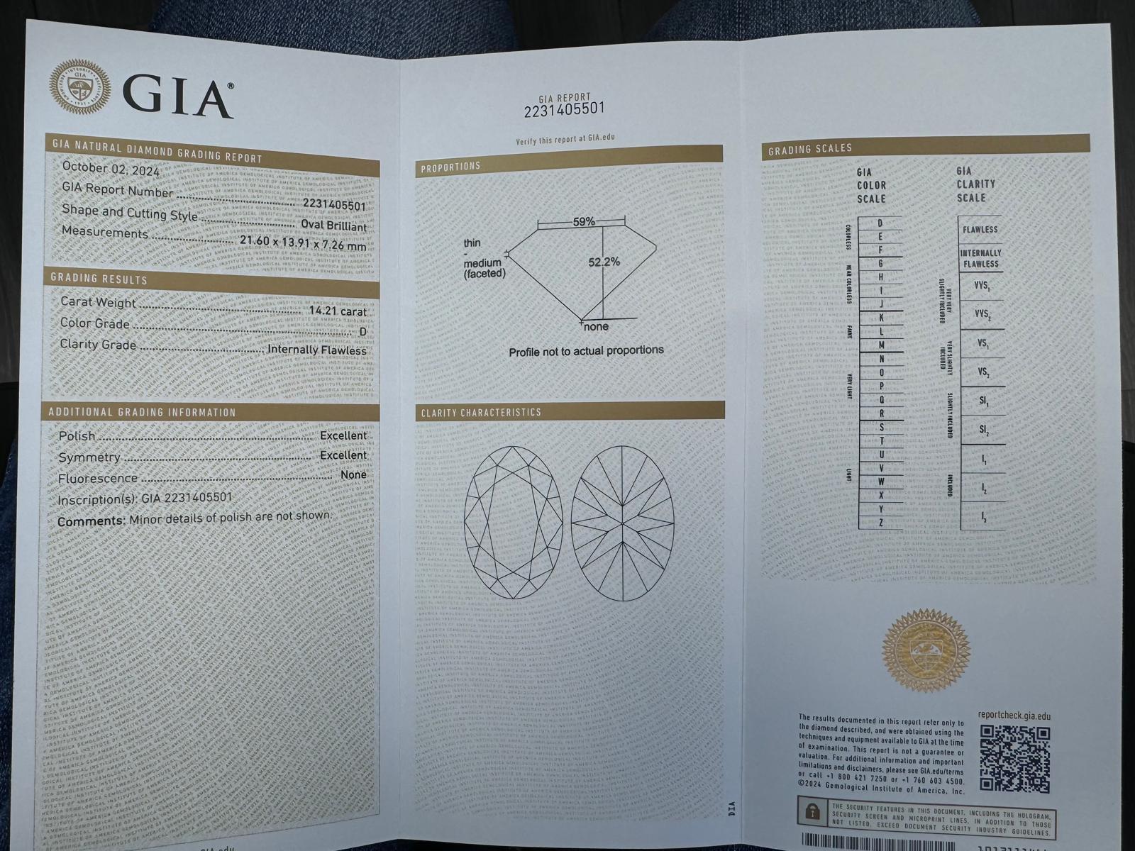 Contemporary TYPE IIA GIA Certified 14 Ct. Oval Diamond Solitaire Ring For Sale