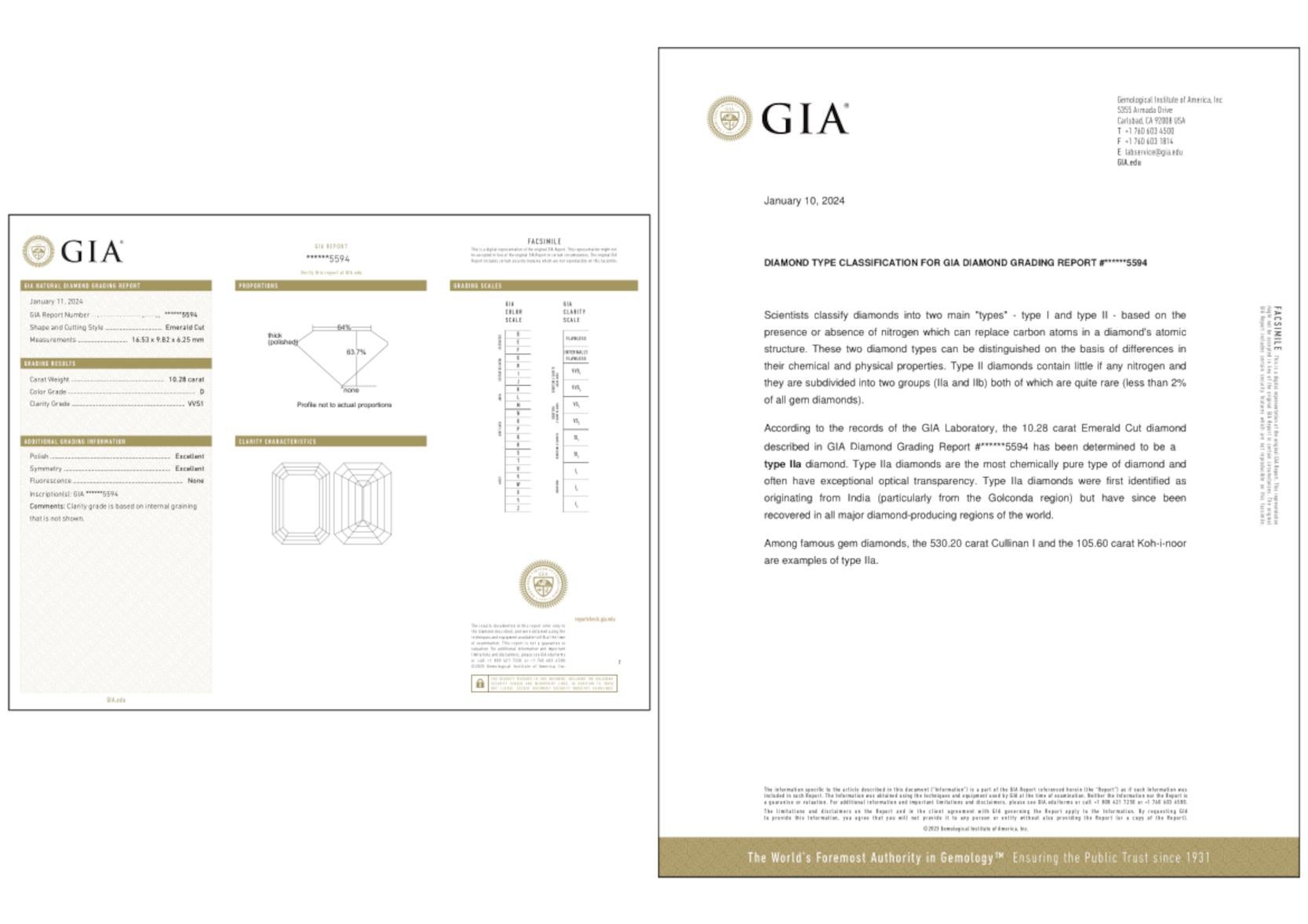 Type IIA Golconda D Color GIA Certifield 10 Carat Emerald Cut Diamond Ring For Sale 1