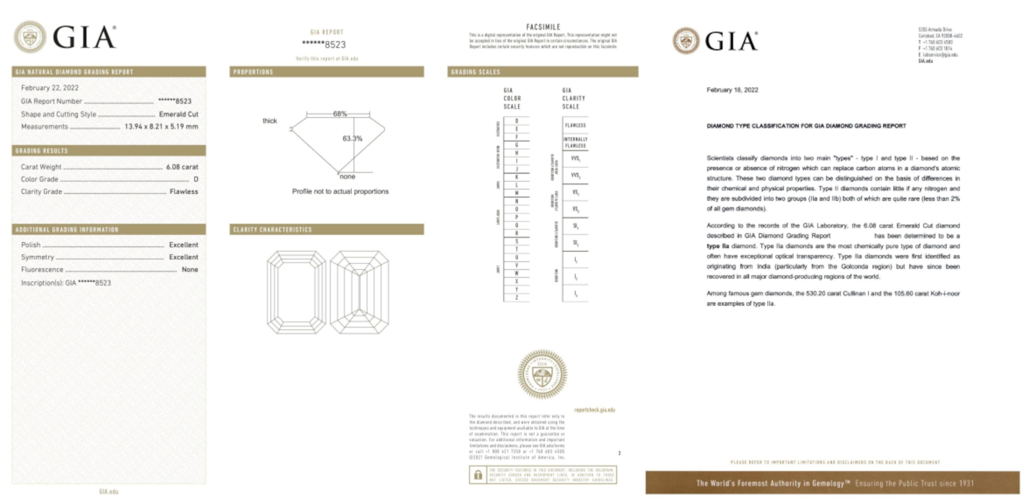 Behold, an exquisite 6-carat Type IIa diamond ring of remarkable length.

Type IIa diamonds, renowned for their unparalleled chemical purity, lack the trace elements of nitrogen that imbue most diamonds with color and inclusions. These gems stand as