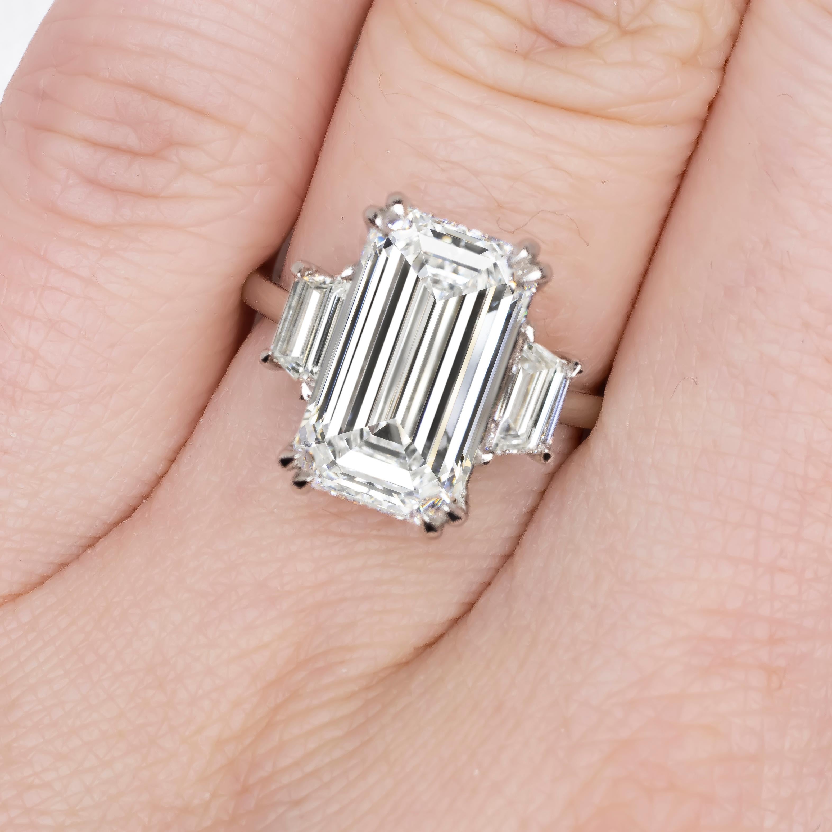 Modern Type IIA Golconda D Color GIA Certifield 6 Carat Emerald Cut Diamond Ring For Sale