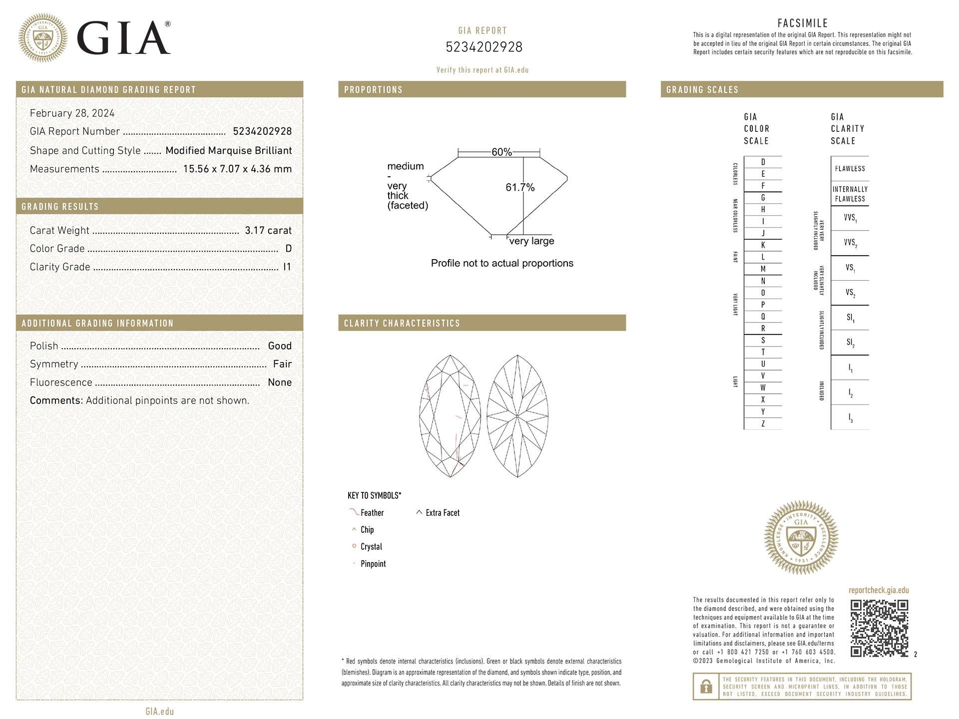 Taille Marquise Bague solitaire en diamant de type IIa de forme marquise. en vente
