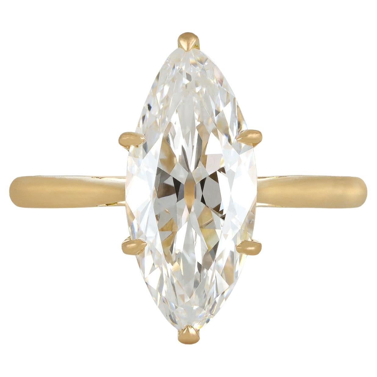 Type IIa marquise shape diamond solitaire ring. For Sale
