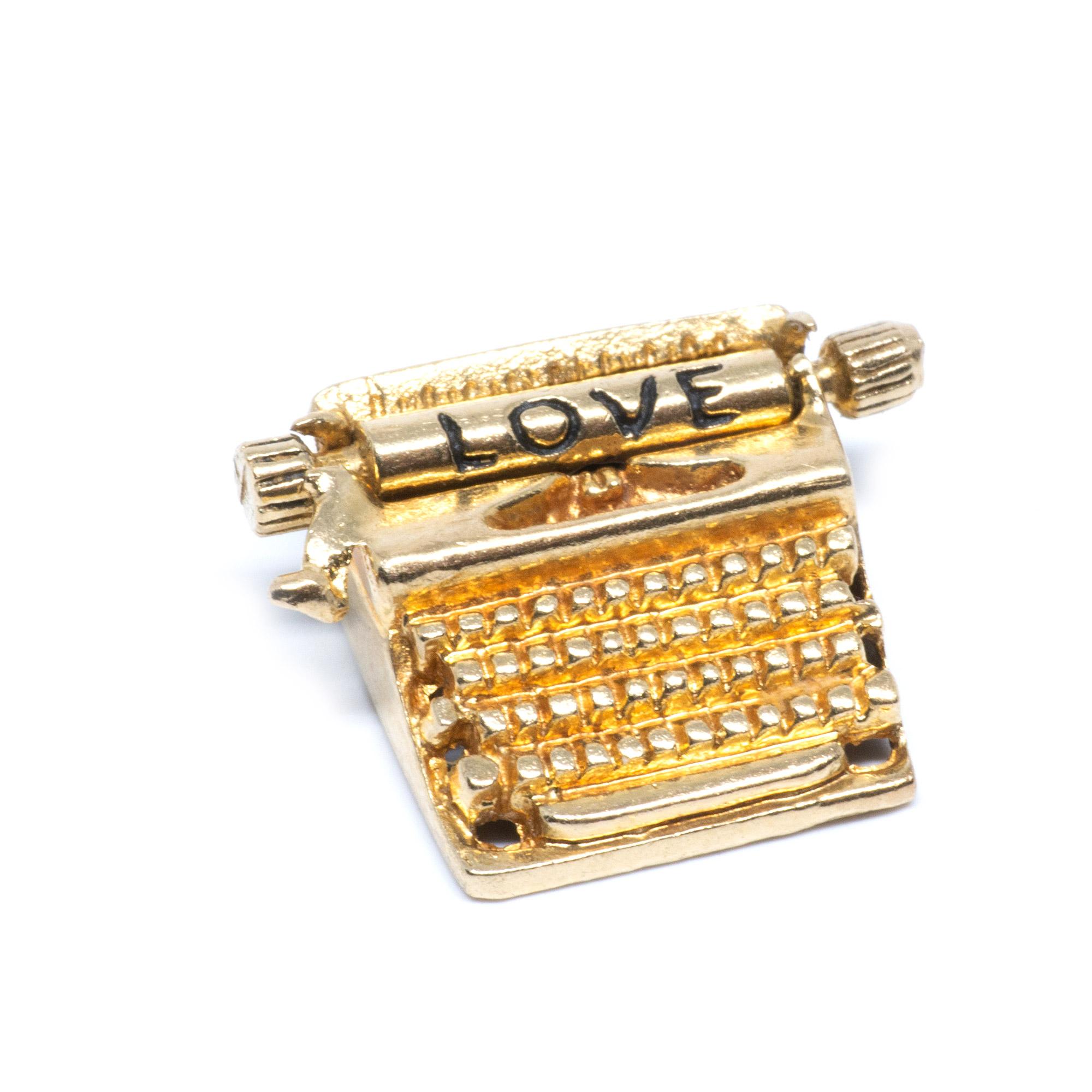 Click Clack I Love You. These words have been typed since the invention of typing. Show that special someone that you have a timeless love with this adorable charm. 

Charm details:
Metal: 14 Karat Yellow Gold
Weight: 2.9 grams

Payment & Refund