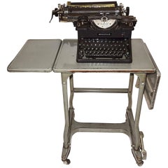 Vintage Typewriter & Vtg Steel Dual Drop-Leaf Rolling Typewriter Table