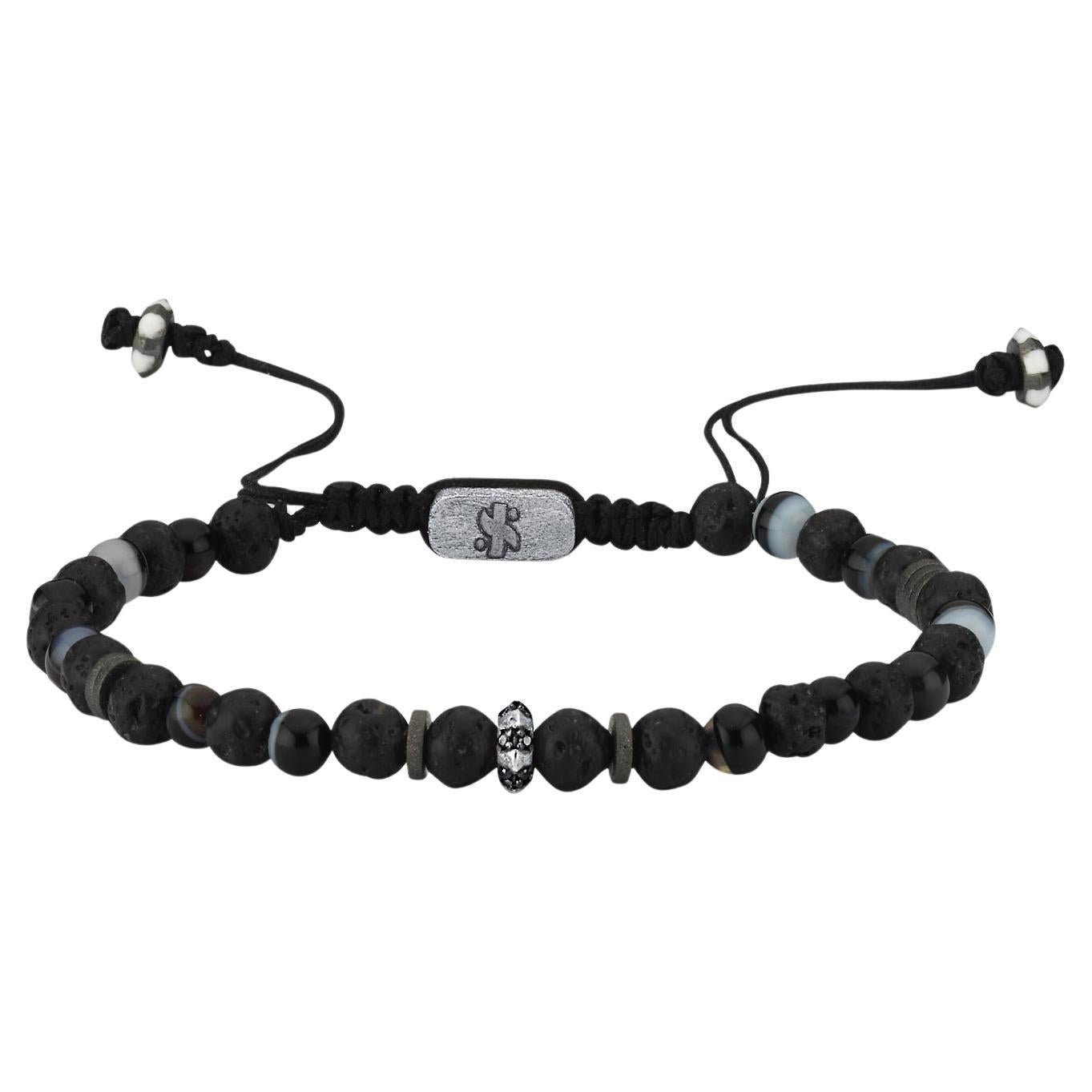 Typhon Bracelet Lava & Eyes Agate with Black Diamond by Selda Jewellery For Sale