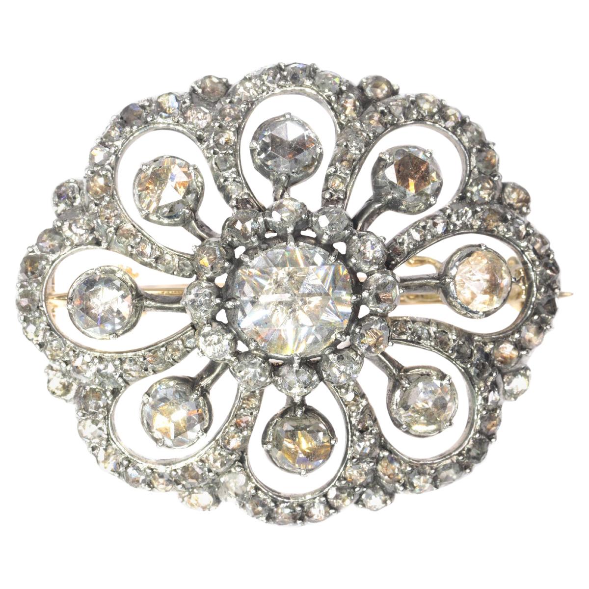 Typical Dutch Antique Rose Cut Diamond Jewel Brooch, 1860s For Sale