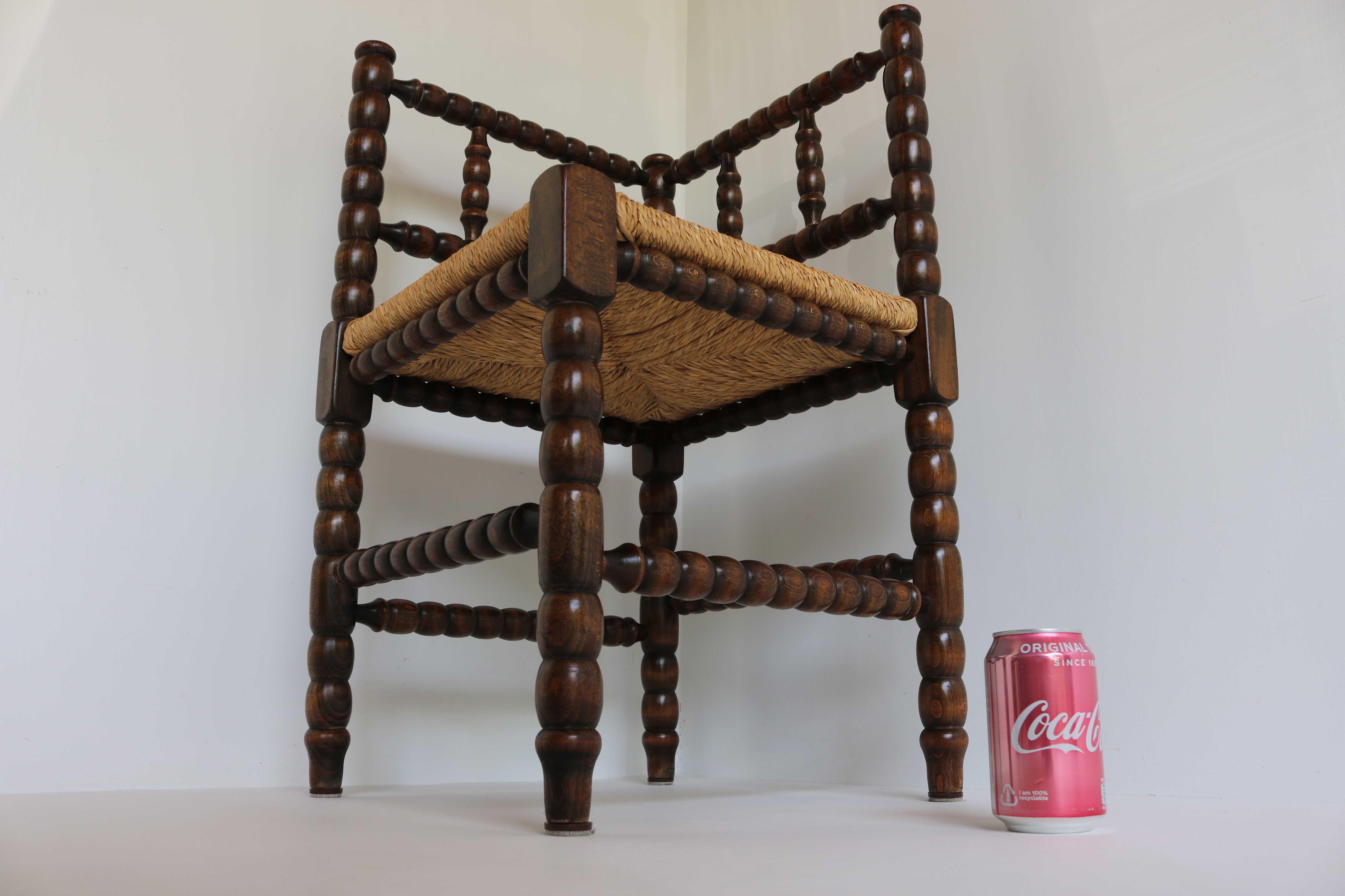 Typical Dutch Antique Rush-Seat Corner Bobbin Side Knitting Chair, 1900 For Sale 9