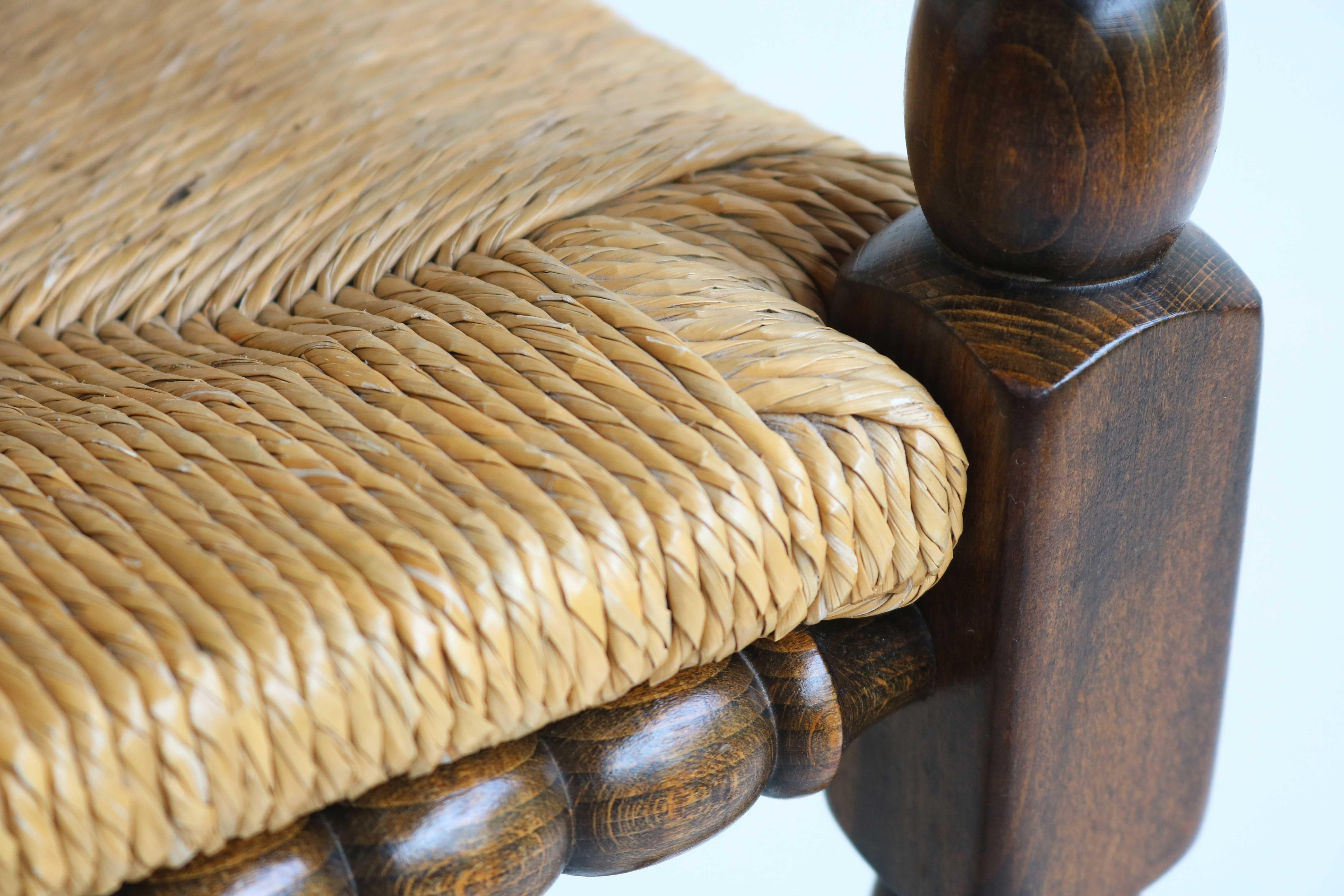 Hand-Crafted Typical Dutch Antique Rush-Seat Corner Bobbin Side Knitting Chair, 1900