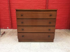 Typical French Chest of Drawers circa 1960 in Mahogany, Lacquered Metal Handles