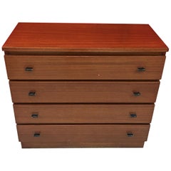 Retro Typical French Chest of Drawers circa 1960 in Mahogany, Lacquered Metal Handles